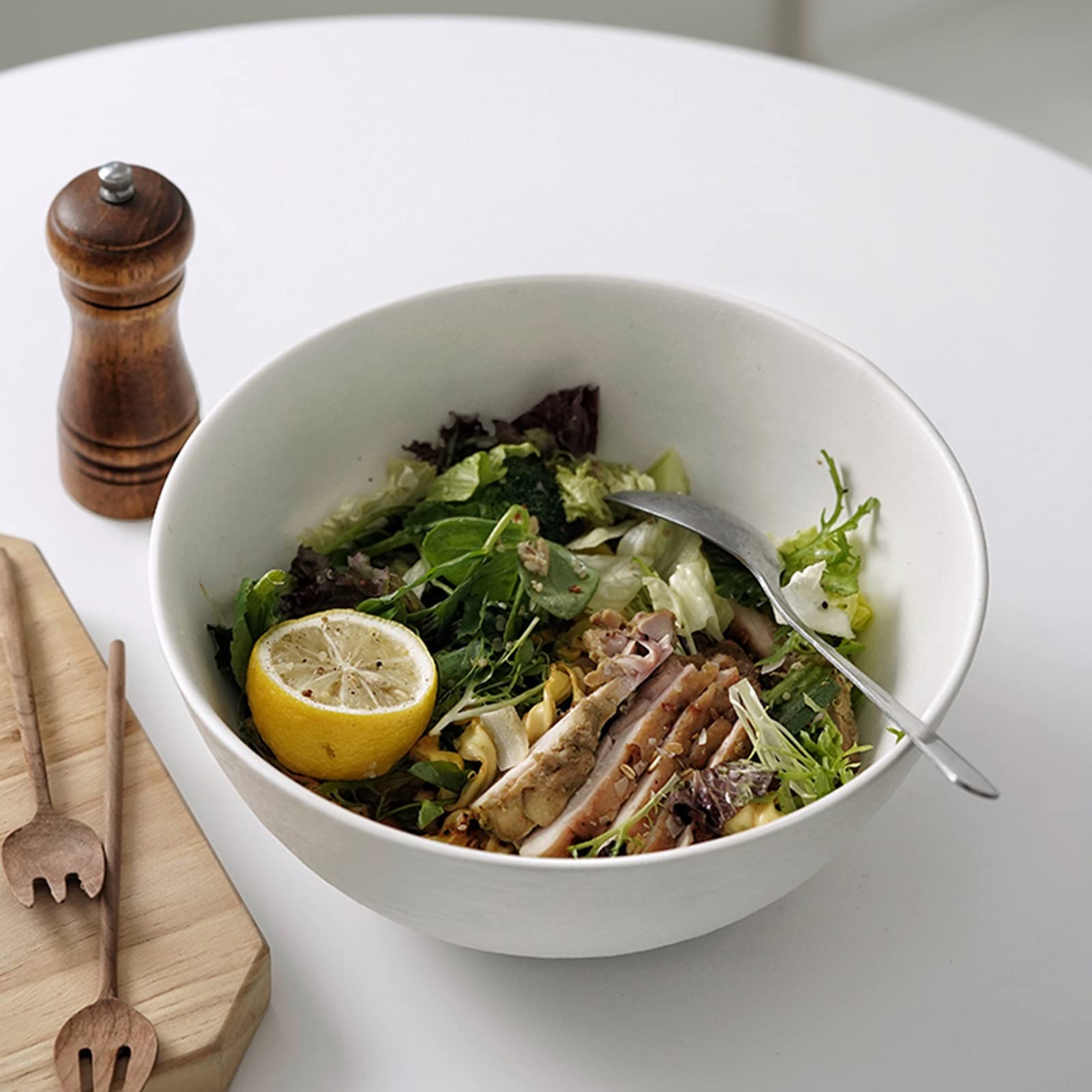 Premium Matte Ramen Bowl Set - 4-Piece Soup & Salad Bowl for Pho, Udon, Pasta, Fruit Mixing - Durable Kitchen Utensils (White) - Perfect for Home Dining, Restaurant Use & Meal Prep