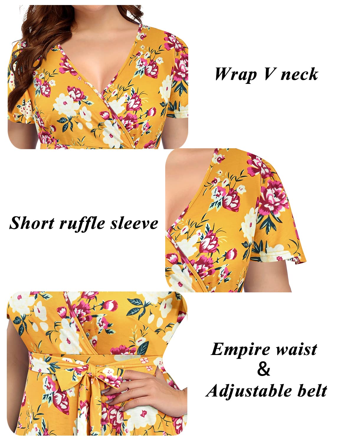 Elegant Plus Size Wrap Dress for Women - Semi Formal Cocktail & Wedding Guest Midi Dress with Empire Waist | Perfect for Bridal Showers, Date Nights & Special Occasions