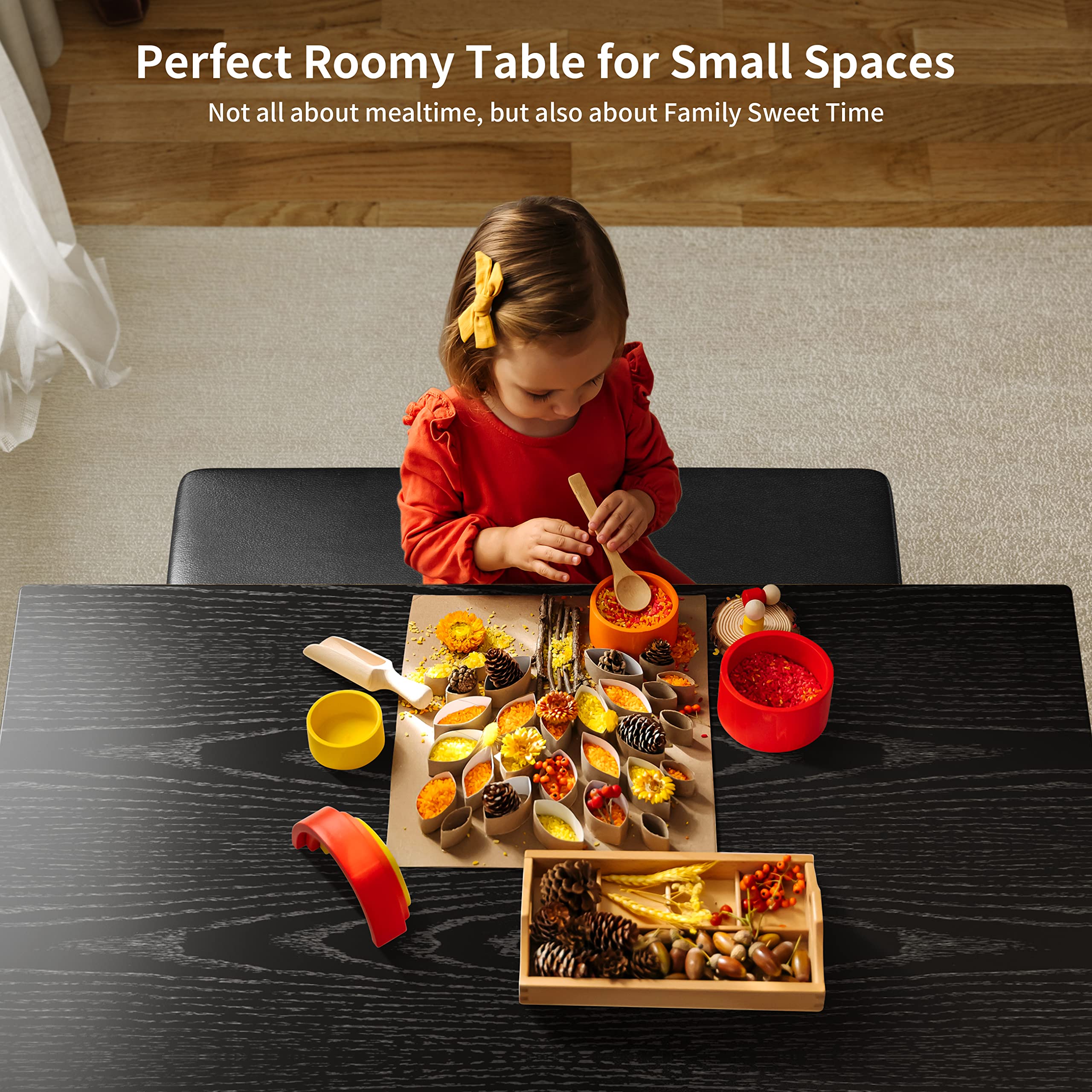 Gizoon 5-Piece Modern Dining Table Set for 4 - Metal & Wood Kitchen Table with 4 Chairs, Space-Saving Apartment Furniture for Small Spaces in Black | Perfect for Breakfast Nooks, Compact Kitchens & Cozy Dining Areas