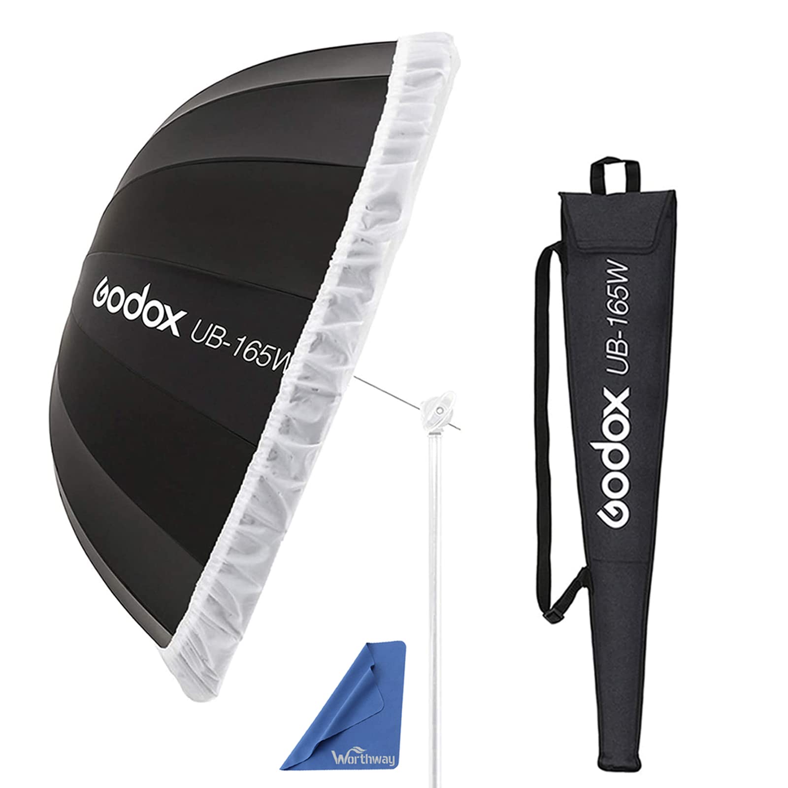 Godox 65'' Parabolic Softbox Umbrella UB-165W - 165cm Photography Reflector with Diffuser & Carry Bag (White Interior) for Studio Portrait, Product & Outdoor Lighting