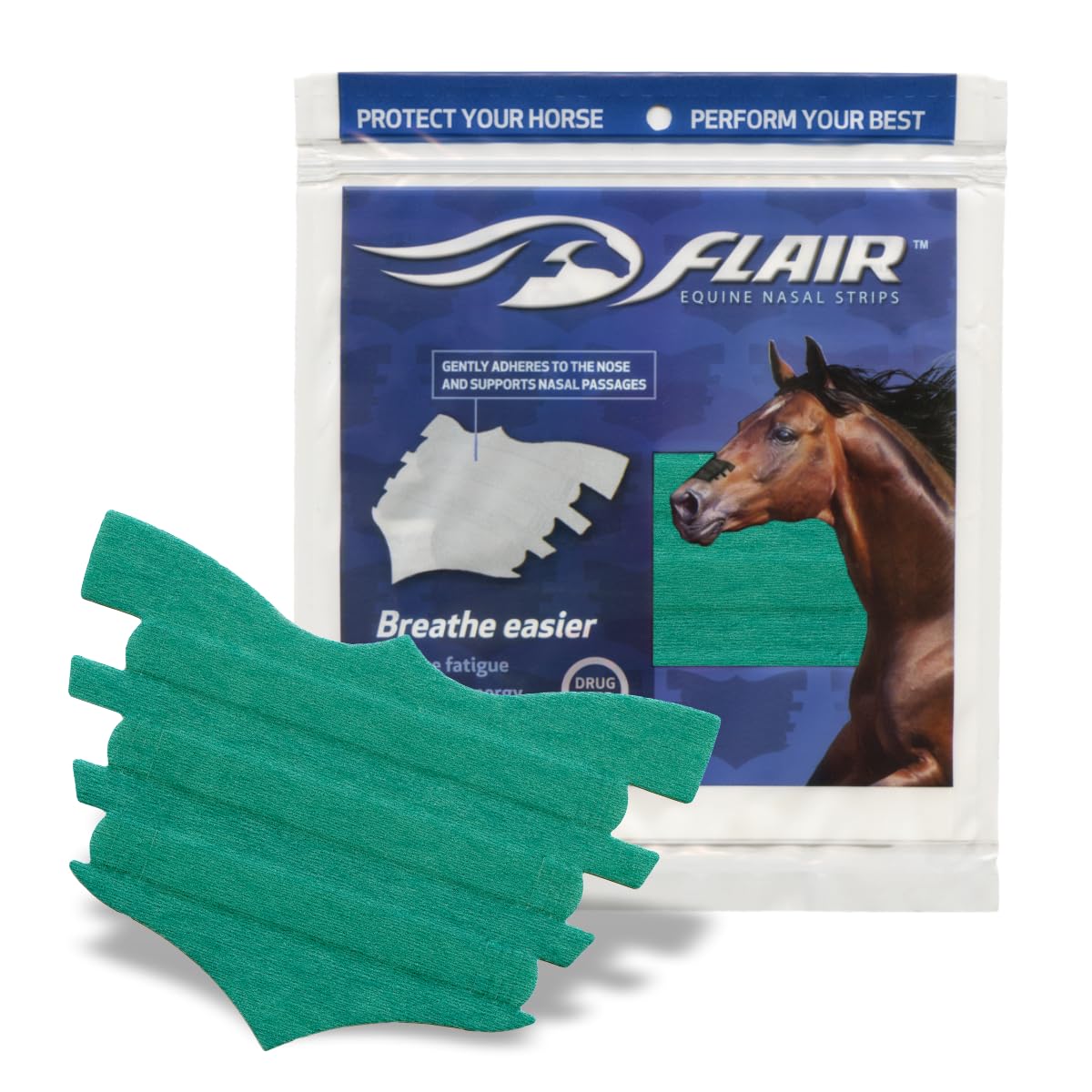 Flair Equine Nasal Strips for Horses - 6 Pack Turquoise | Adhesive Horse Breathing Strips for Improved Performance | Competition & Training Nasal Support | Horse Health Supplies | Perfect for Racing, Jumping & Endurance Riding