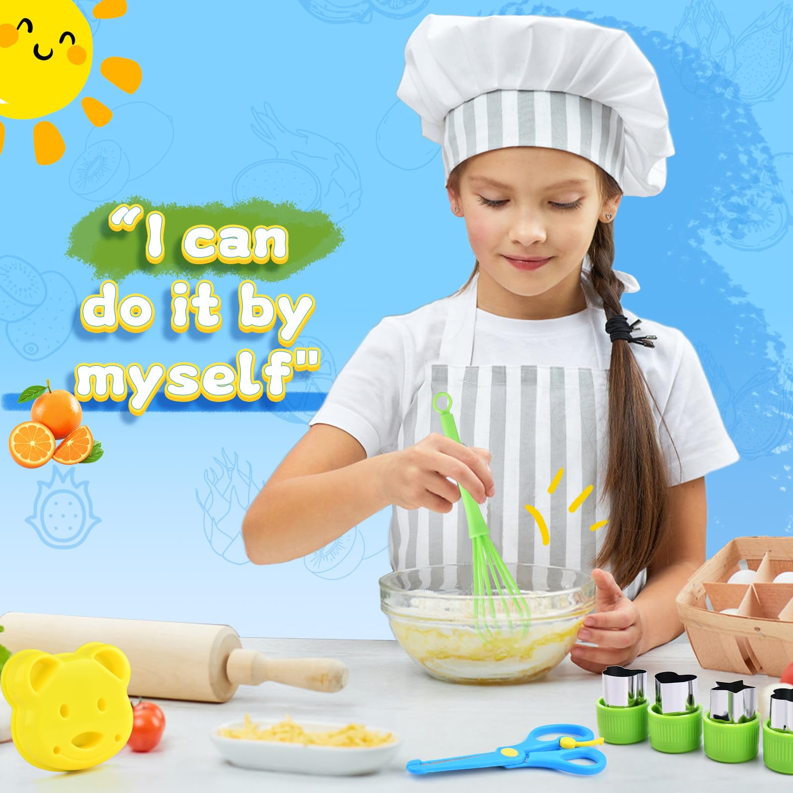 Montessori Kitchen Toys for Toddlers - 17PCS Kids Cooking Set with Safe Plastic Knives & Crinkle Cutter - Realistic Toddler Cooking Toys for Pretend Play & Early Learning - Perfect for Home, Preschool & Role-Playing Activities
