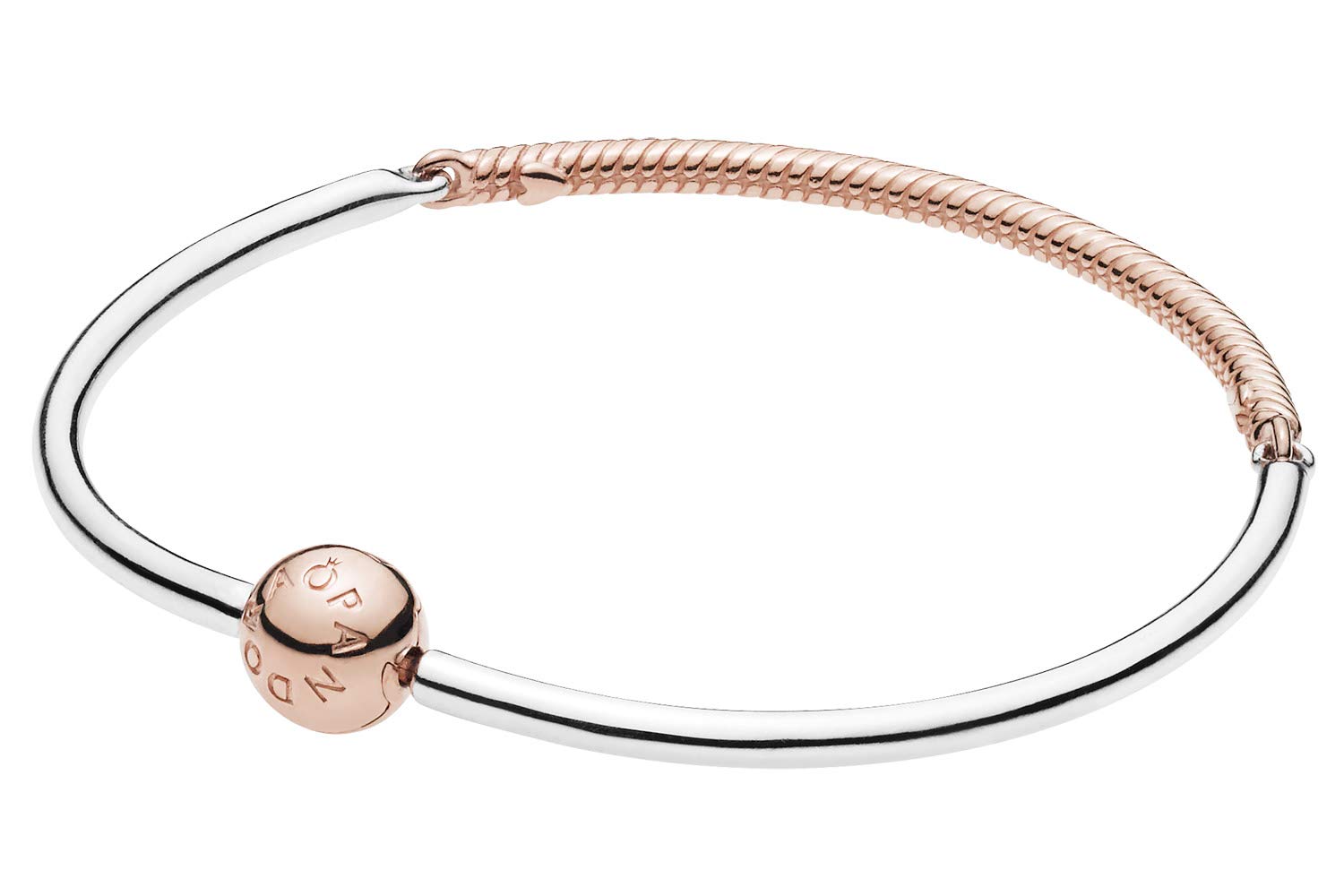 PANDORA Three-Link Rose & Sterling Silver Bangle Bracelet for Women - Elegant Gift for Her, Birthday, Anniversary, Valentine's Day - Perfect for Everyday Wear and Special Occasions