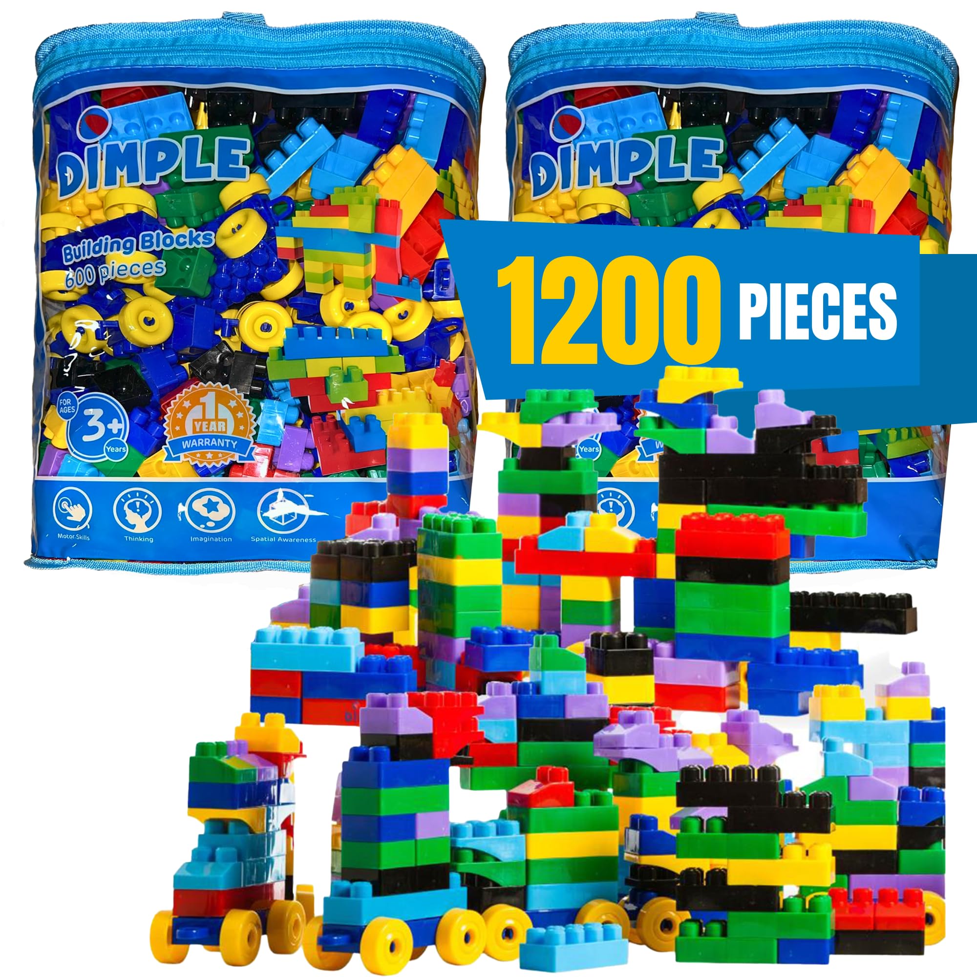 1200-Piece Large Interlocking Building Blocks for Toddlers & Kids - Stackable, Non-Toxic, Waterproof Plastic Toys with Bright Colors - Perfect for STEM Learning, Creative Play & Preschool Education (Ages 3+)