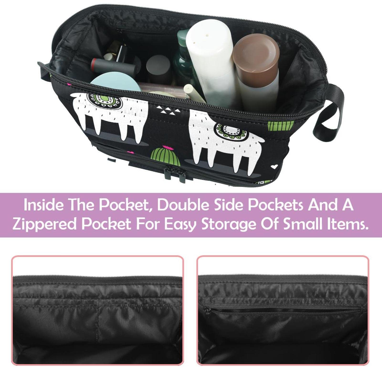 Large Travel Cosmetic Bag for Women - Waterproof Makeup Organizer with Cute Llama & Alpaca Print - Perfect Toiletry Bag for Vacation, Gym & Daily Use