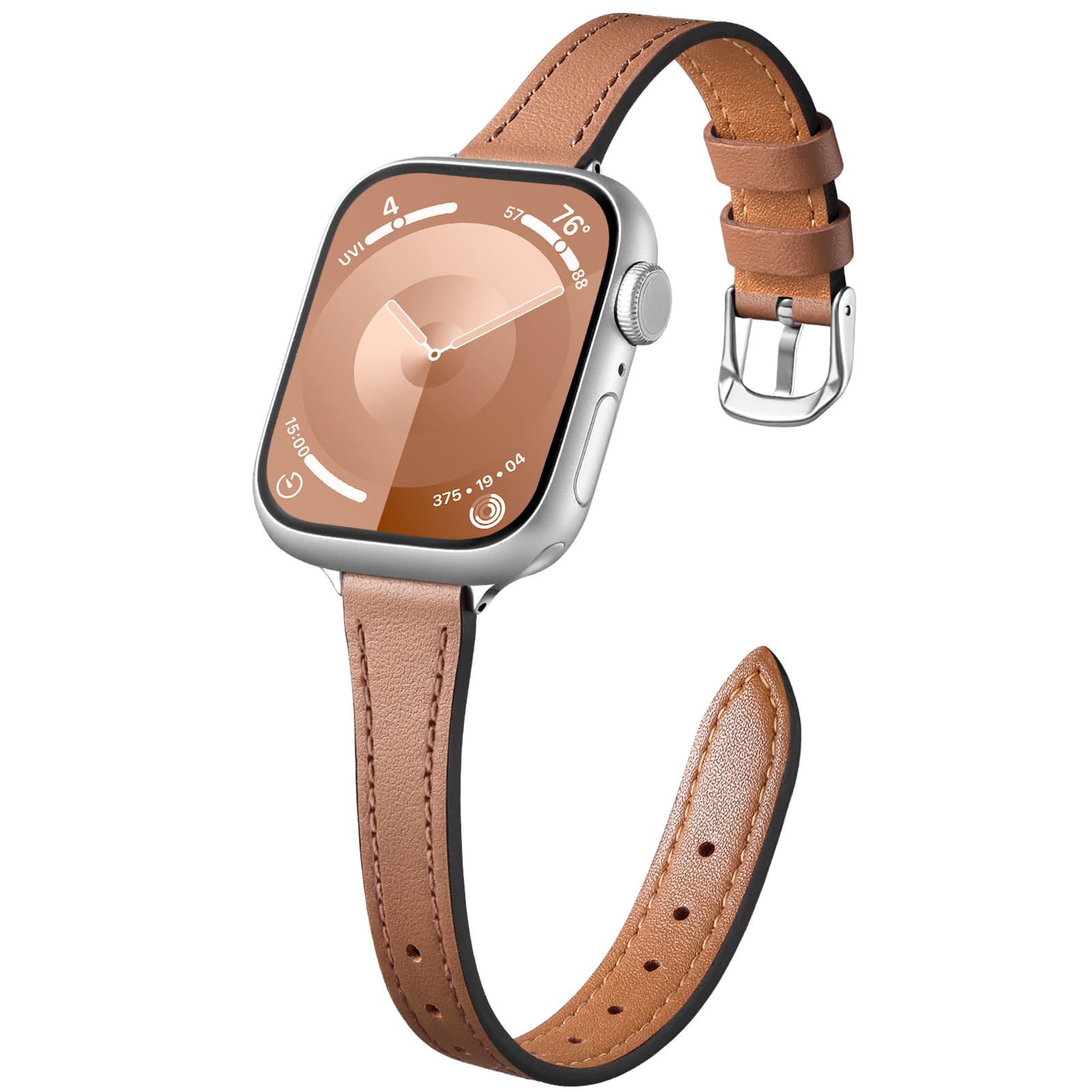 Premium Genuine Leather Strap for Apple Watch 38mm/40mm/41mm/42mm/44mm/45mm/46mm/49mm - Slim Thin Band Compatible with iWatch Series Ultra 2, SE, Series 10/9/8/7/6/5/4/3/2/1 - Elegant Women's Fashion Accessory for Work, Gym & Everyday Wear