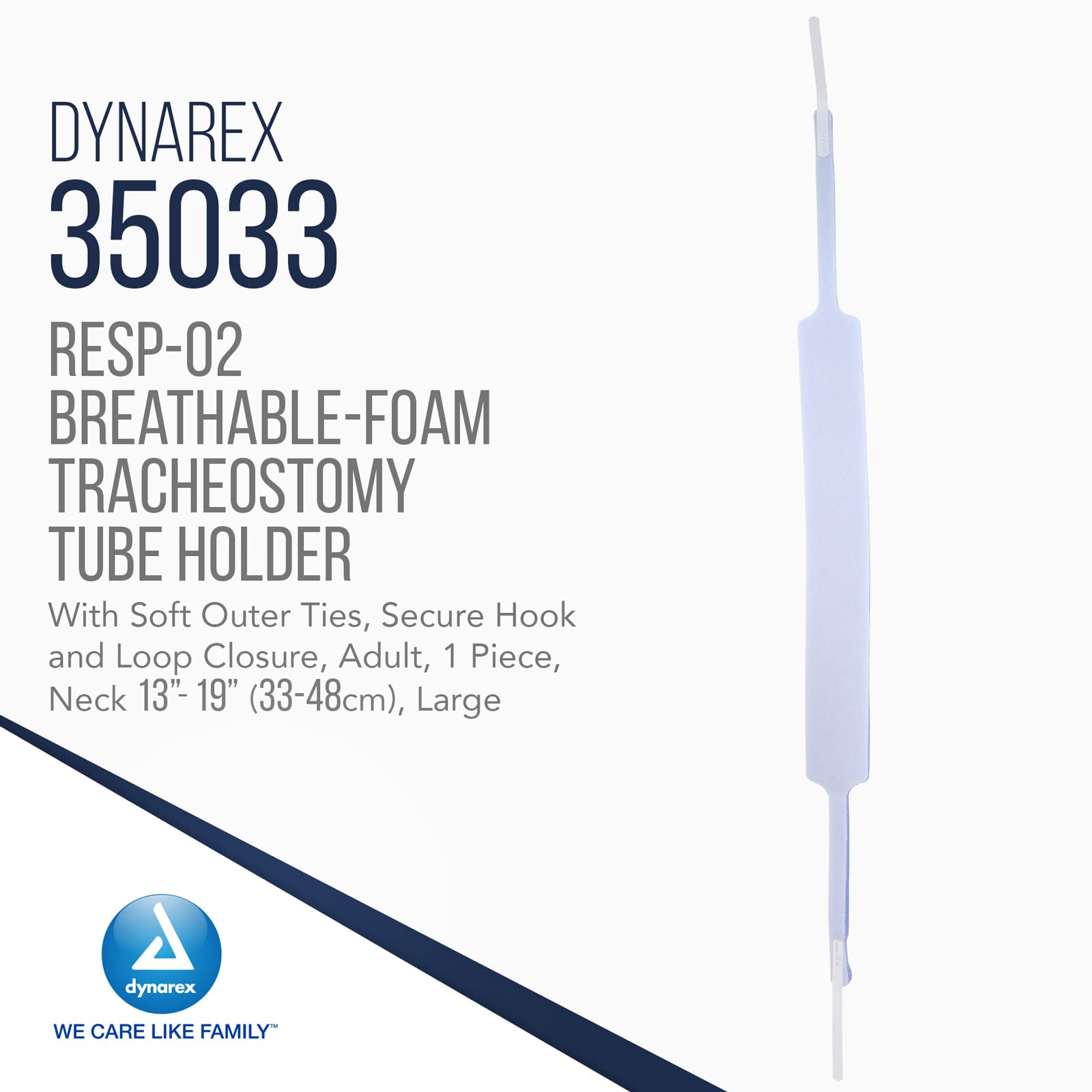 Dynarex Adjustable Breathable Foam Tracheostomy Tube Holder with Soft Outer Ties & Hook-and-Loop Closure - Large Size (1 Piece) - Ideal for Post-Surgical Care & Long-Term Tracheostomy Support - Case of 120