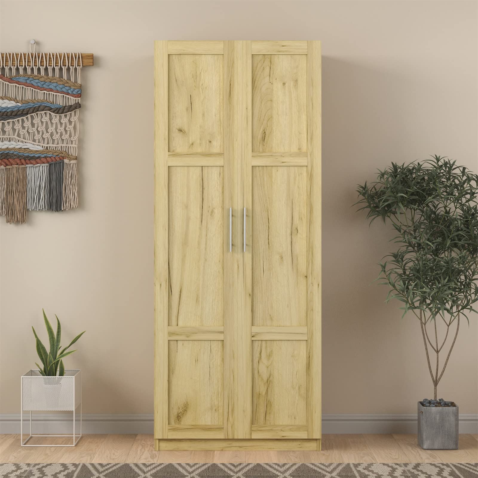 Holaki 2-Door 3-Shelf Storage Cabinet - Large Freestanding Pantry Organizer, Wooden Wardrobe Closet & Kitchen Cabinet for Living Room, Office, Bedroom, Bathroom - Perfect for Home Organization & Space Saving (Oak Finish)