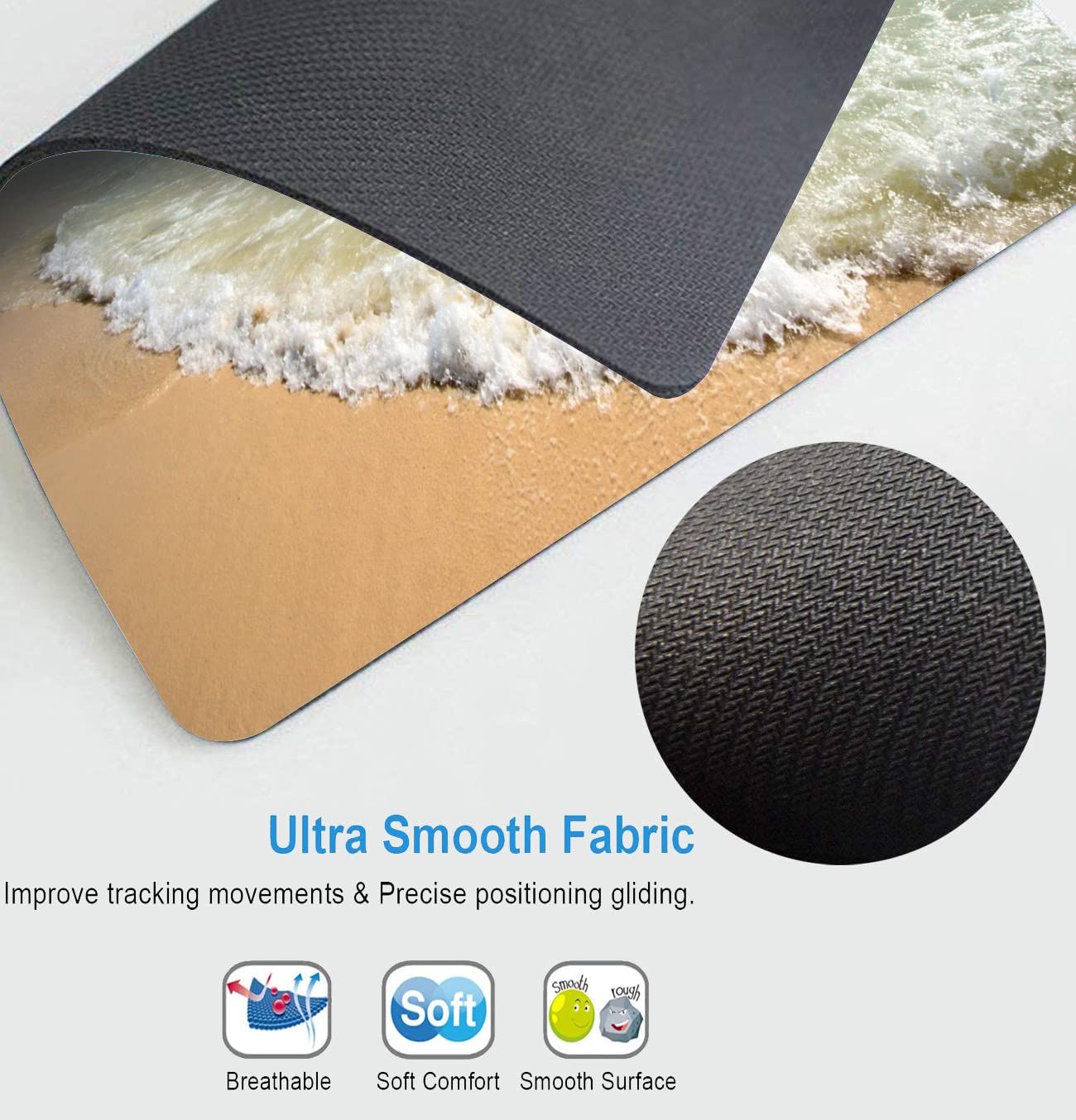 Custom Square Gaming Mouse Pad - Non-Slip Rubber Base Office & Laptop Mouse Mat with Beach Ocean Wave Design | Perfect for PC Gaming, Work Desks & Home Office Setup