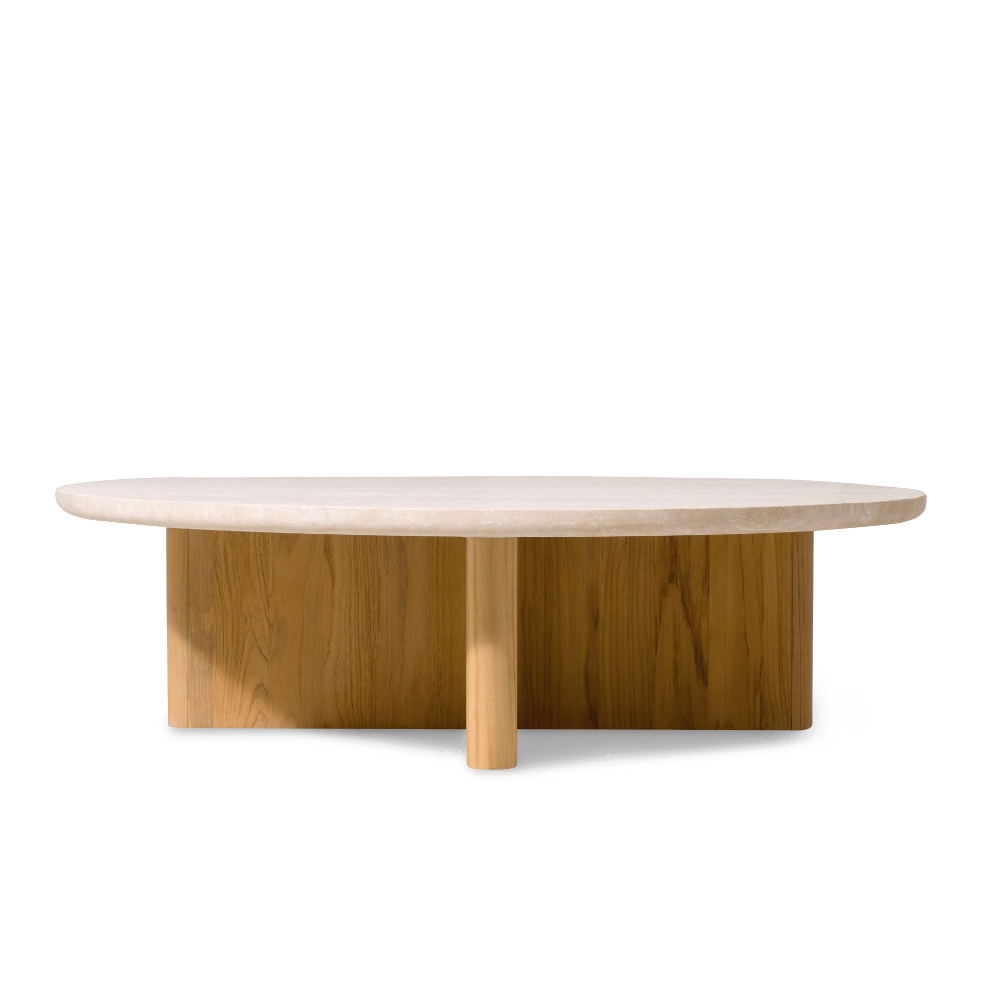 Victoria Teak Round Stone Coffee Table - Modern Outdoor Patio Furniture for Garden, Poolside & Backyard Decor