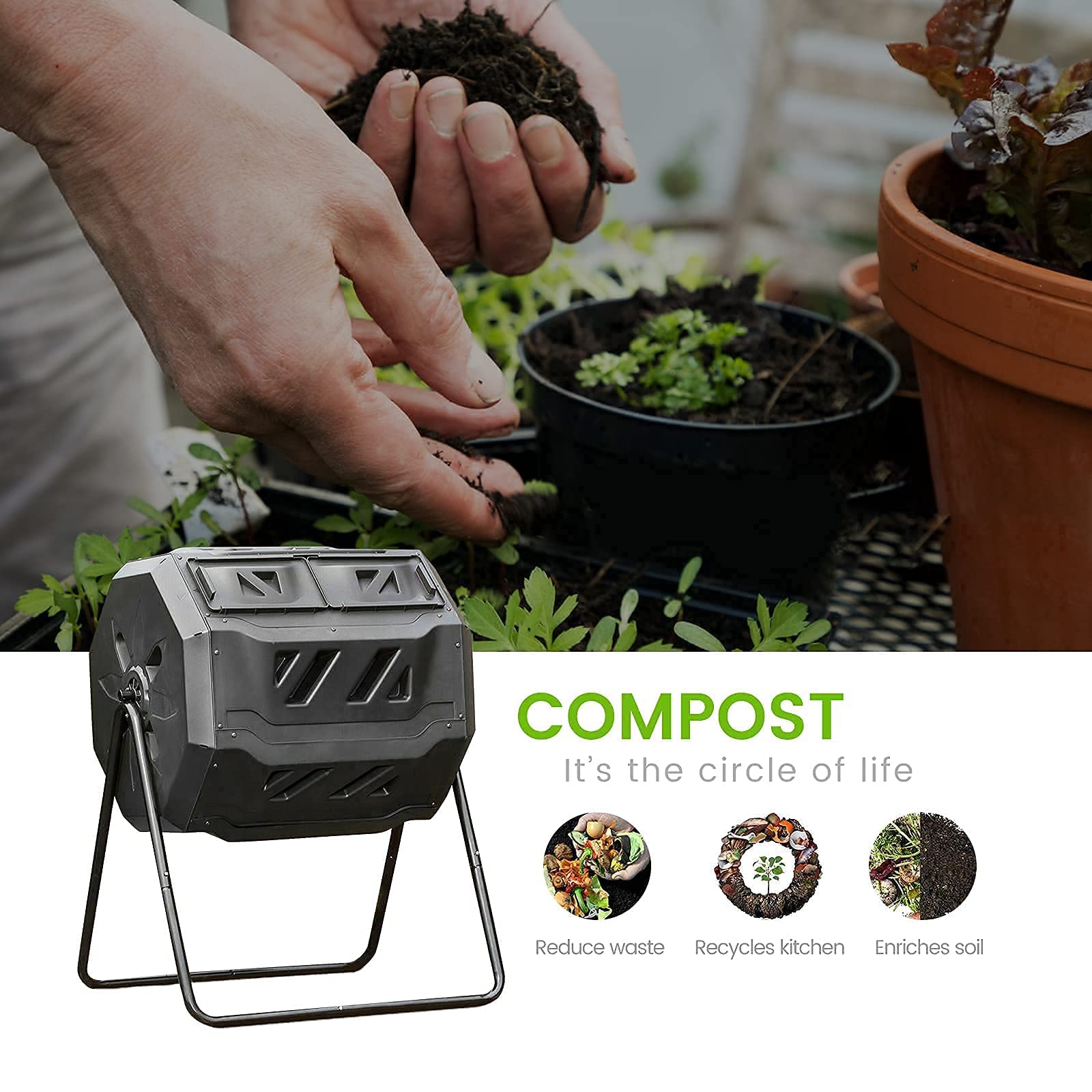Premium Garden Compost Bin with Durable Work Apron - Eco-Friendly Composting Kit for Organic Waste, Perfect Gardening Gift for Women & Men - Ideal for Backyard, Lawn Care & Sustainable Living