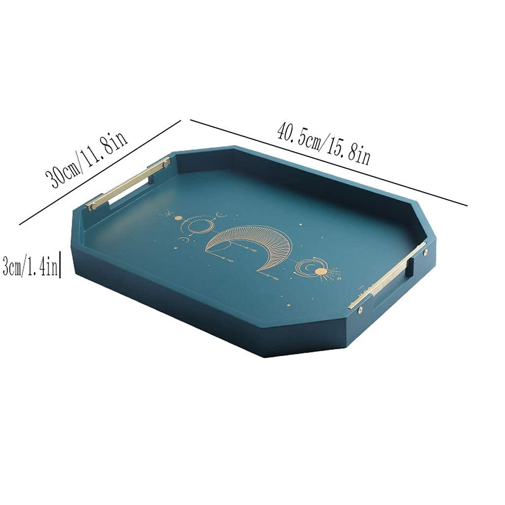 Solid Wood Serving Tray - Multipurpose Wooden Tray for Fruits, Coffee Table Decor, Storage | Perfect for Bedroom, Living Room, Kitchen & Bathroom Organization | Elegant Light Printing Design for Home & Office Use
