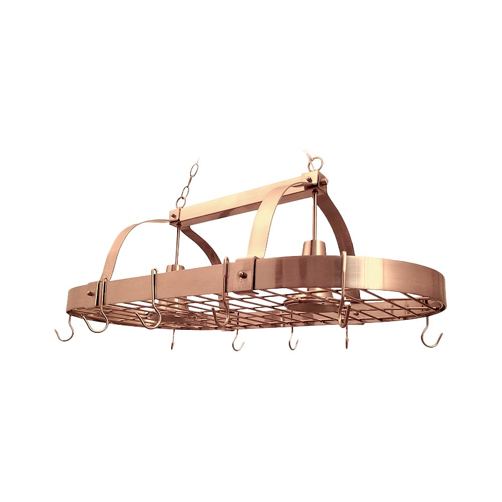 Elegant Designs PR1000-CPR 2-Light Kitchen Pot Rack with Downlights in Copper - Stylish Hanging Pot and Pan Organizer for Modern Kitchens, Perfect for Small Spaces and Open Shelving Display