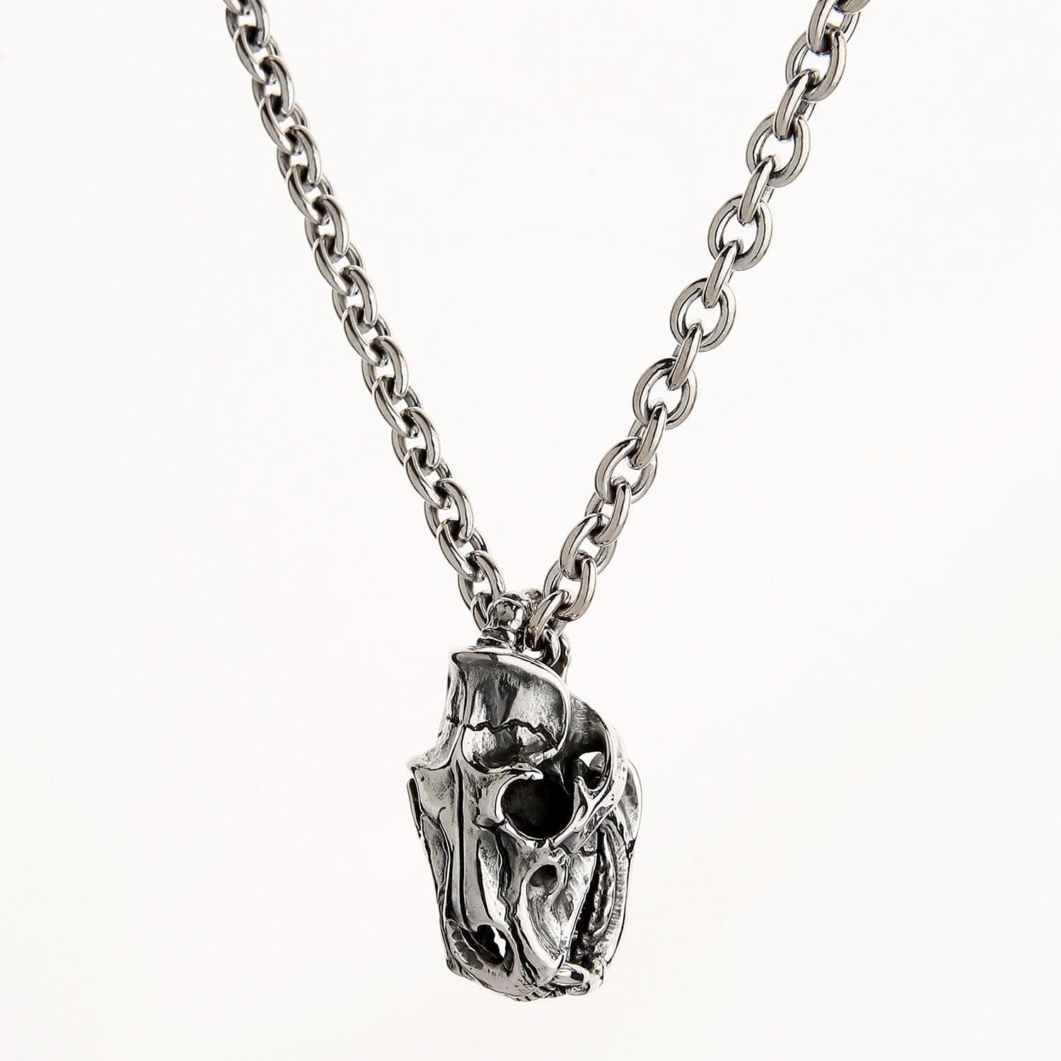 Dinosaur Bone Skull Sterling Silver Biker Pendant Necklace for Men - Gothic Punk Jewelry for Motorcycle Riders & Rock Music Fans