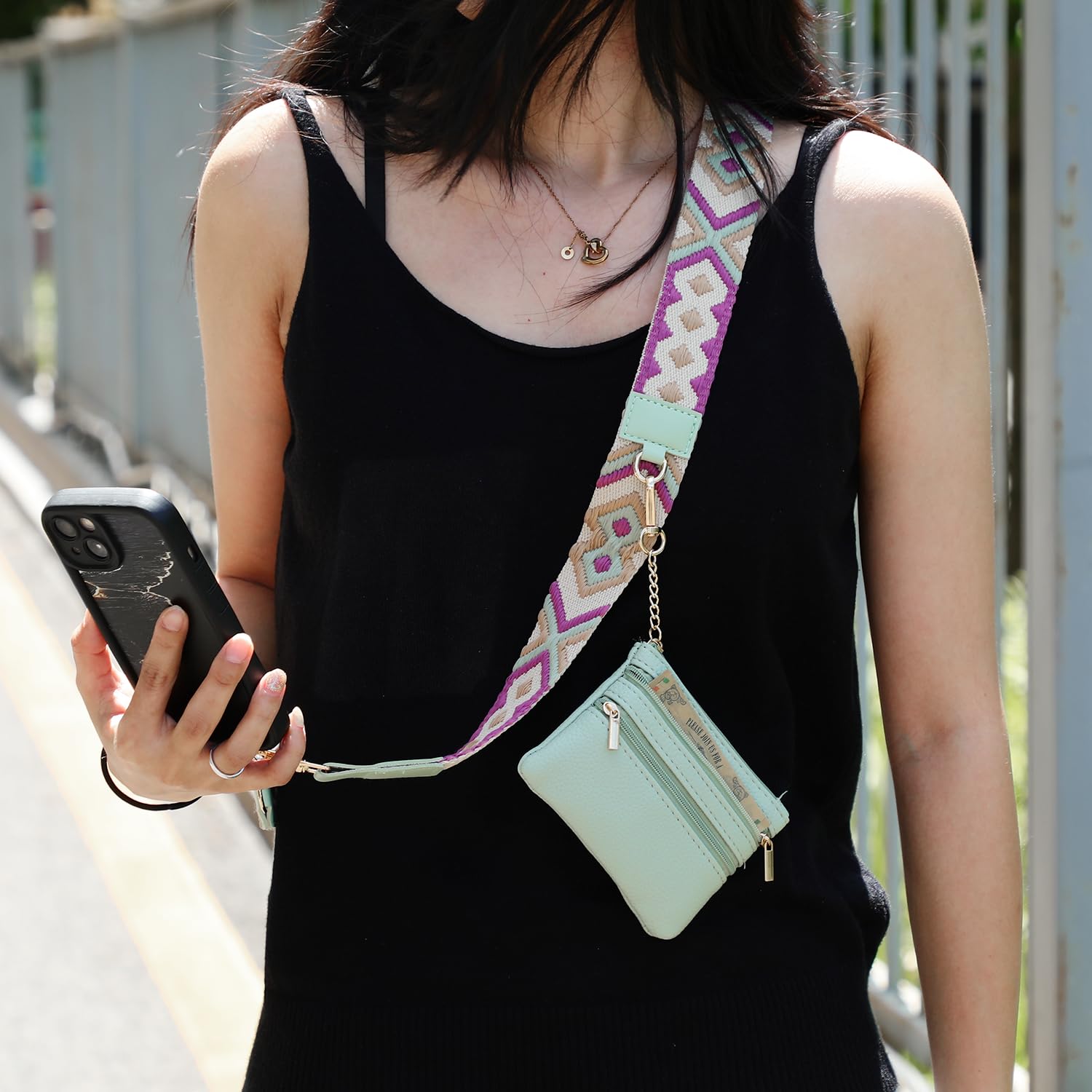 Phone Strap with Zippered Pouch - Crossbody Phone Lanyard with Wallet for Phone, Keys & Cards | Hands-Free Convenience for Travel, Shopping & Outdoor Activities