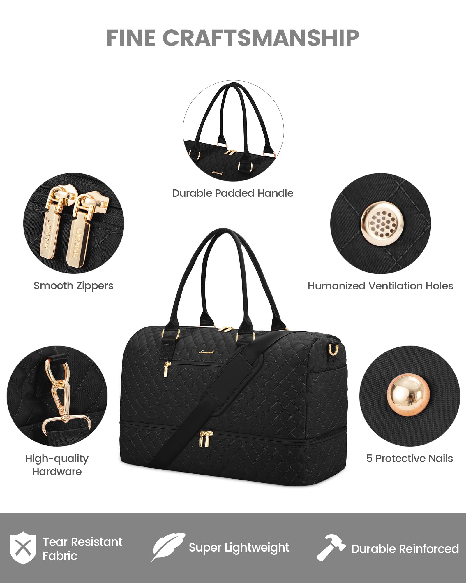 LOVEVOOK Women's Travel Duffle Bag - 3 Piece Weekender Overnight Bag Set with Shoe Compartment, Toiletry Bag & Wet Pocket | Perfect for Gym, Hospital Delivery, Weekend Getaways & Airplane Carry On