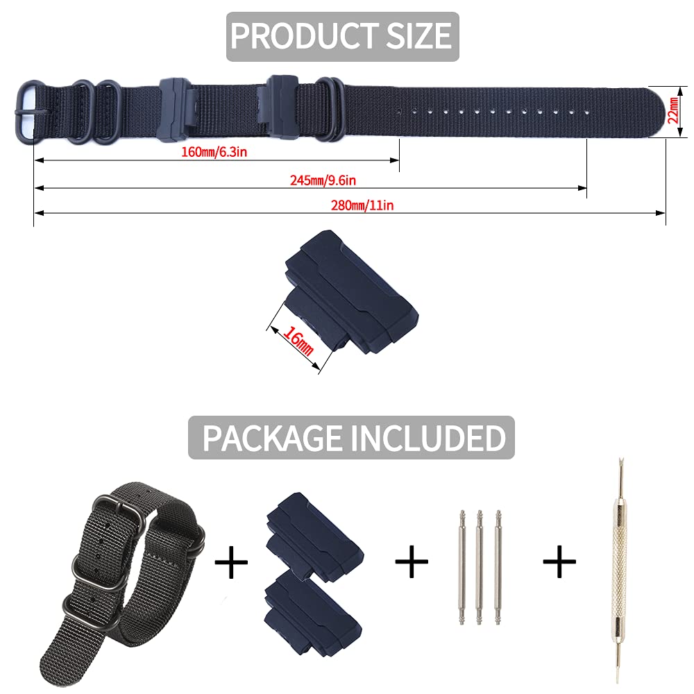 Casio 16mm Nylon Strap with Adapters - Durable Watch Band Replacement for Outdoor Sports