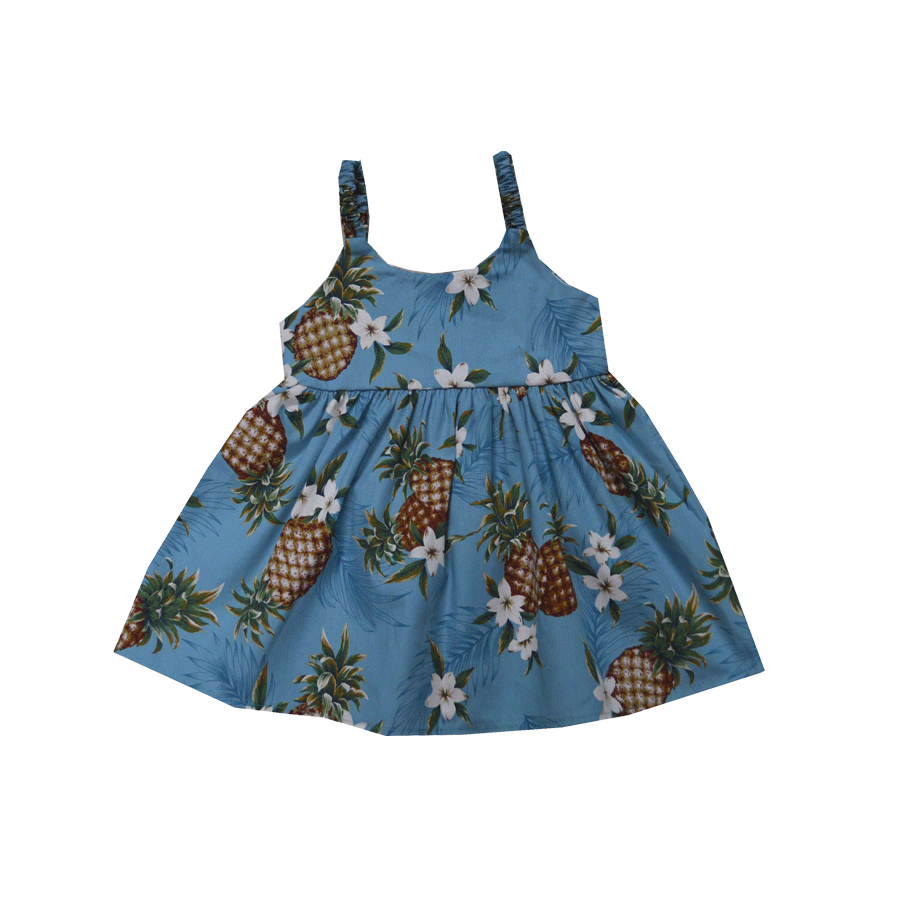 Hawaiian Pineapple Print Bungee Dress for Girls - Tropical Summer Beach Party & Vacation Outfit