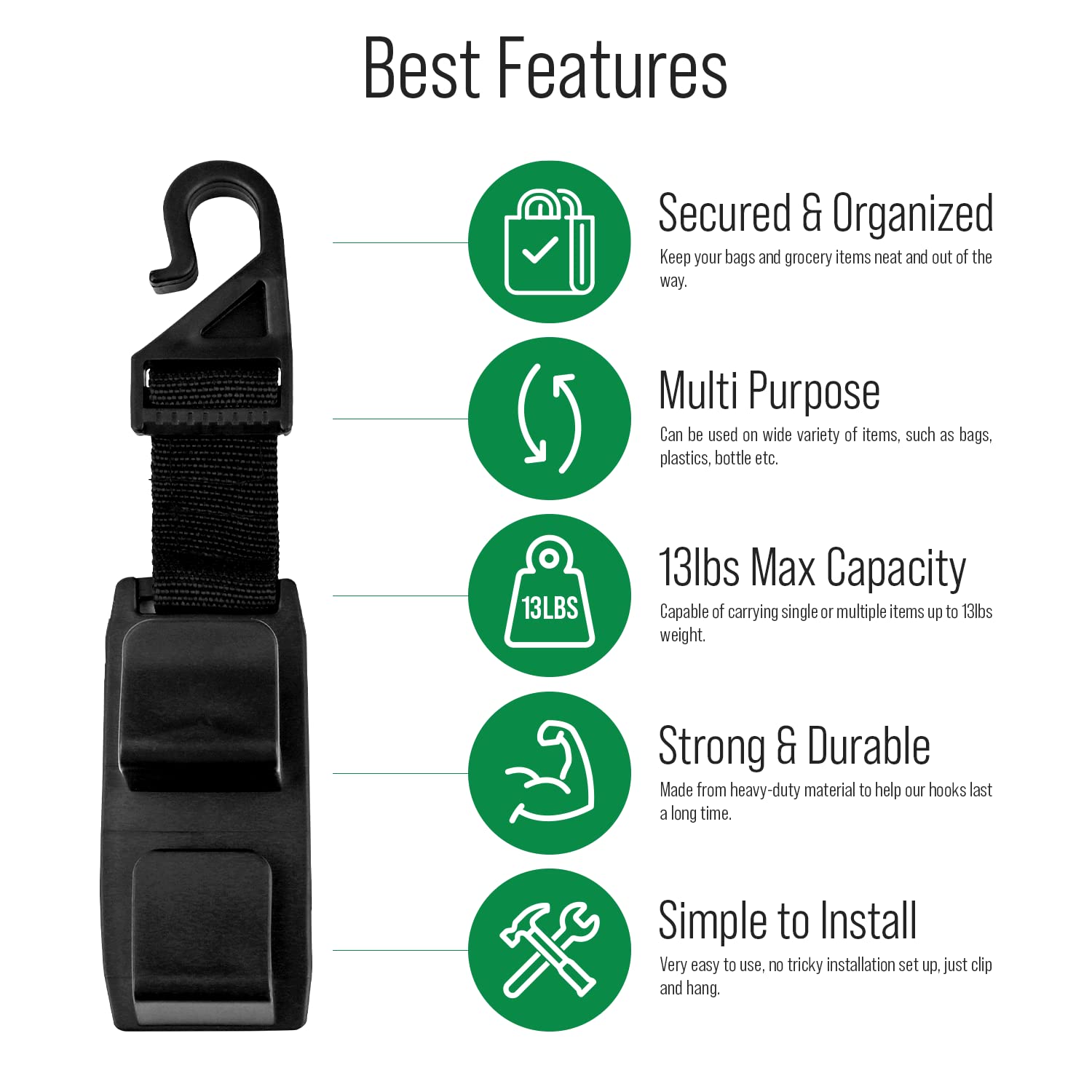 Lebogner Steering Wheel Tray & 4 Pack Car Seat Headrest Hooks - Portable Laptop Desk for Eating, Working & Driving | Multi-Function Car Organizer for Road Trips & Commuting