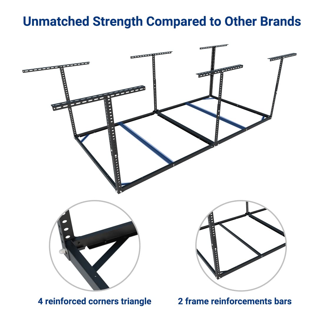 FLEXIMOUNTS 4x8 Overhead Garage Storage Rack - Heavy Duty Metal Ceiling Storage System Without Decking, 600lbs Capacity, Black - Perfect for Garage Organization, Attic Storage & Home Clutter Solutions