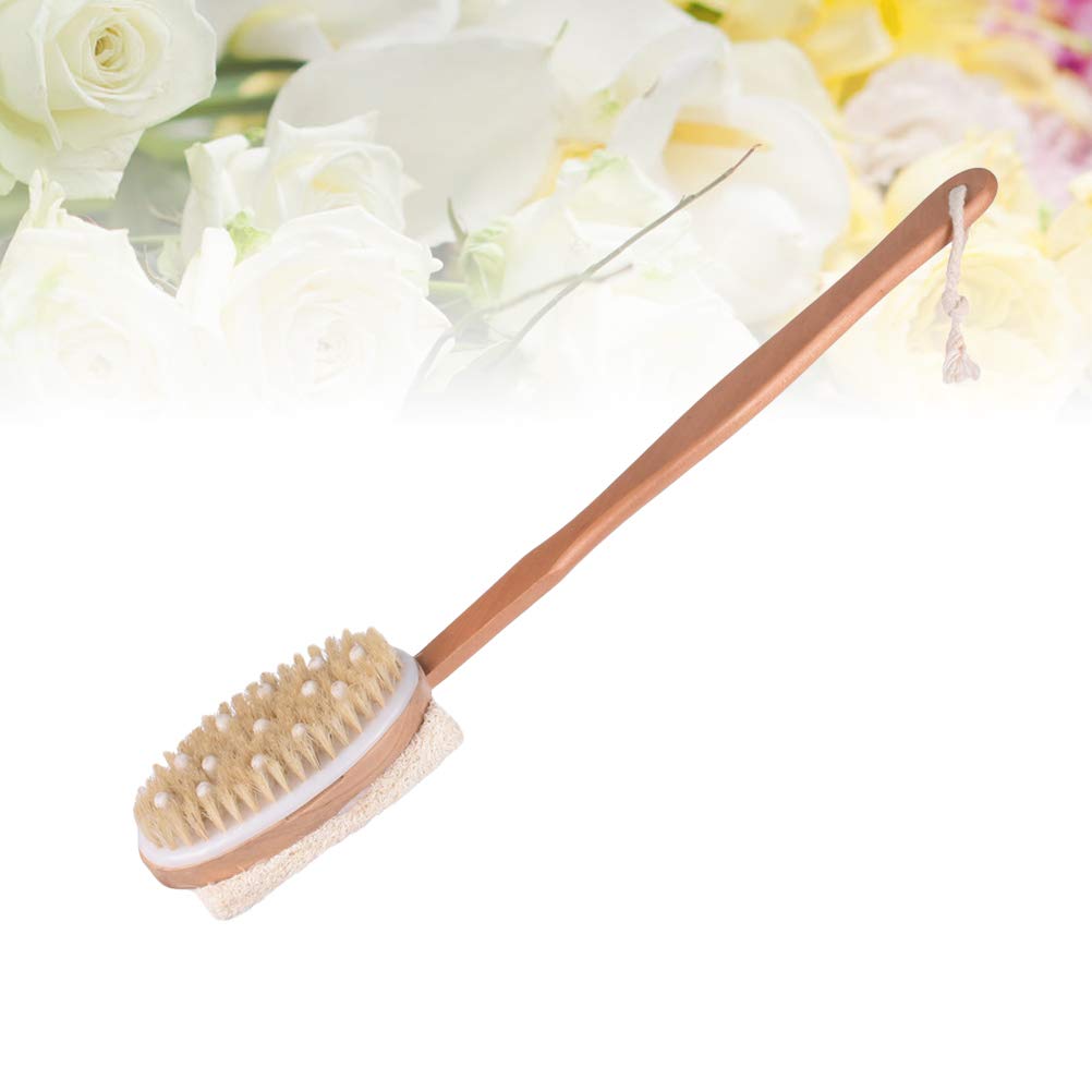 Yardwe Natural Bristle Body Brush with Long Wooden Handle - Exfoliating Loofah Sponge for Dry Brushing & Shower Massage | Perfect for Skin Exfoliation, Lymphatic Drainage & Relaxing Spa at Home
