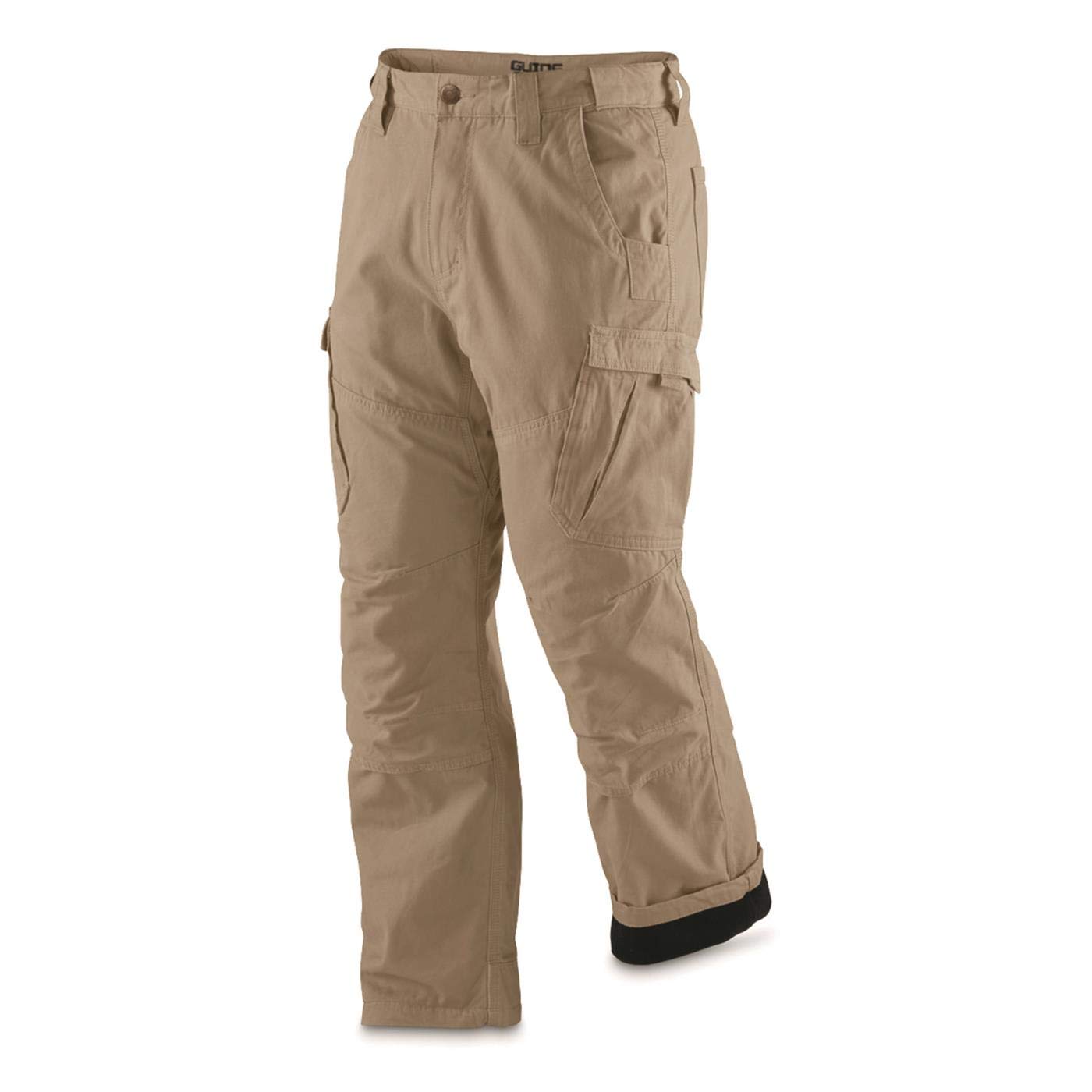 Guide Gear Men's Fleece-Lined Flex Canvas Cargo Pants - Relaxed Fit Work Pants with Multiple Pockets for Outdoor, Hiking & Construction | Durable & Comfortable Winter Workwear