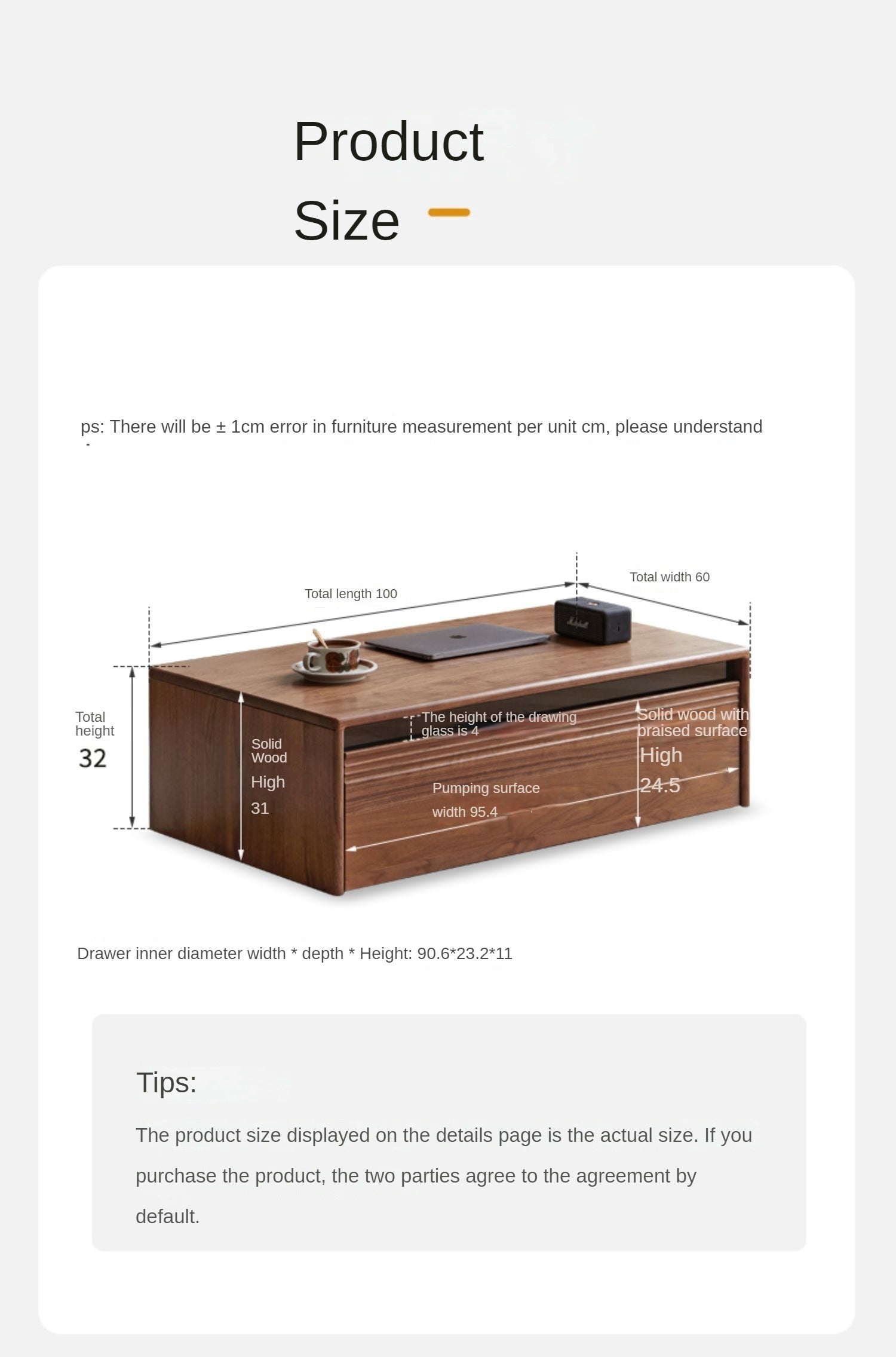 Modern Minimalist Black Walnut Solid Wood Coffee Table - Handcrafted Mid-Century Style Living Room Centerpiece for Home Decor