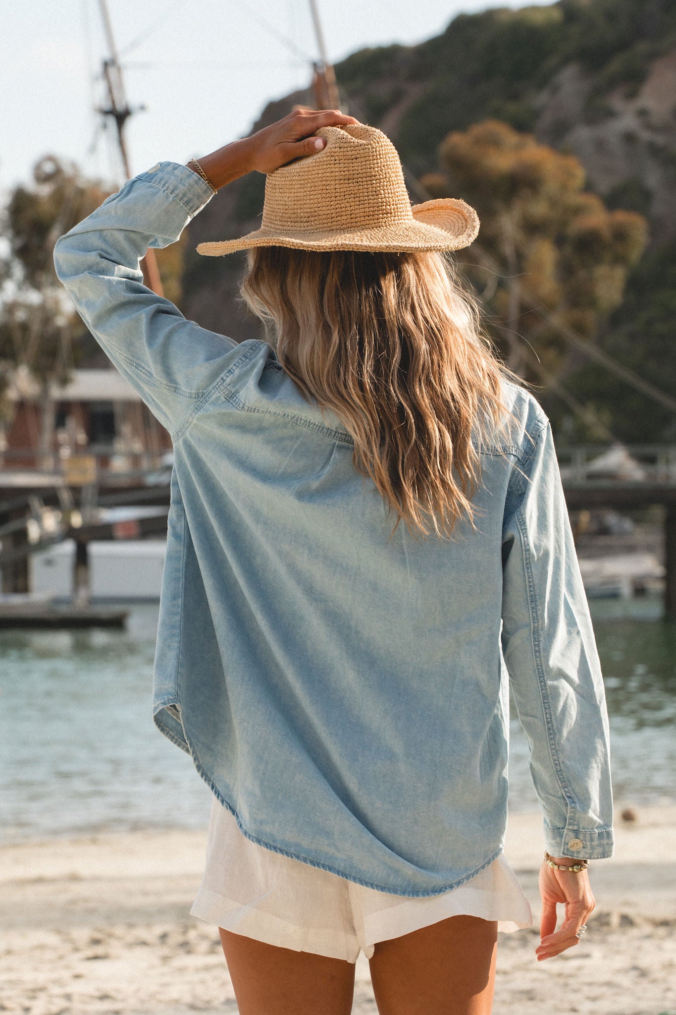 Seaside Denim Button-Up Shirt for Women - Casual & Stylish Summer Beachwear | Perfect for Vacations, Outings & Everyday Wear