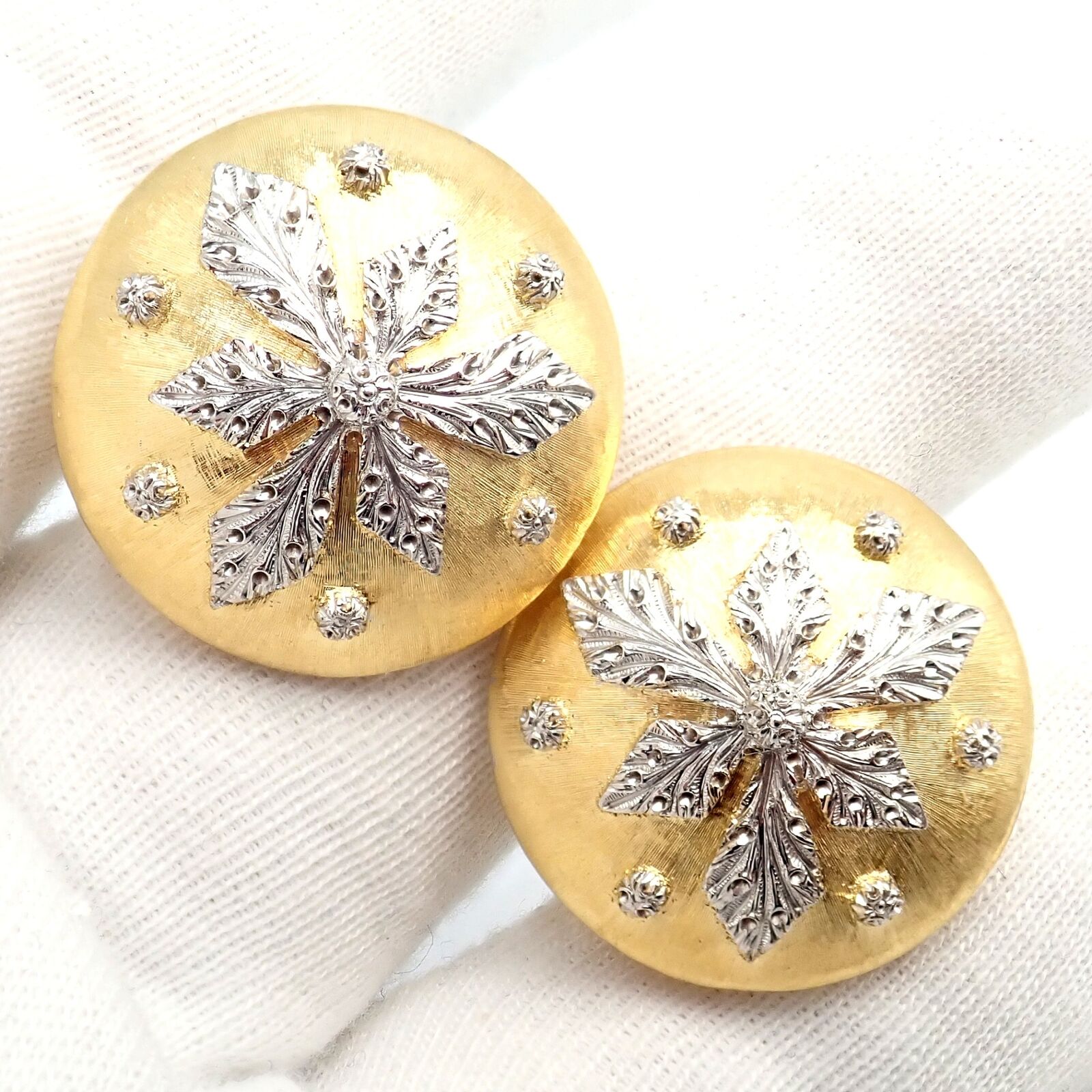 Vintage Mario Buccellati 18k Yellow & White Gold Geminato Large Button Earrings - Luxury Italian Jewelry for Women - Perfect for Weddings, Parties & Special Occasions
