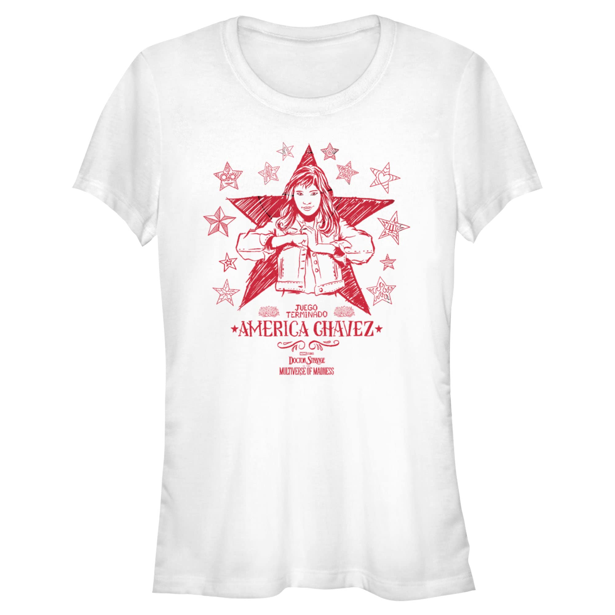 Marvel Doctor Strange in The Multiverse of Madness America Sketch T-Shirt for Teens | Junior's Graphic Tee | Casual Wear & Cosplay Outfit | Perfect for Movie Fans & Comic Conventions