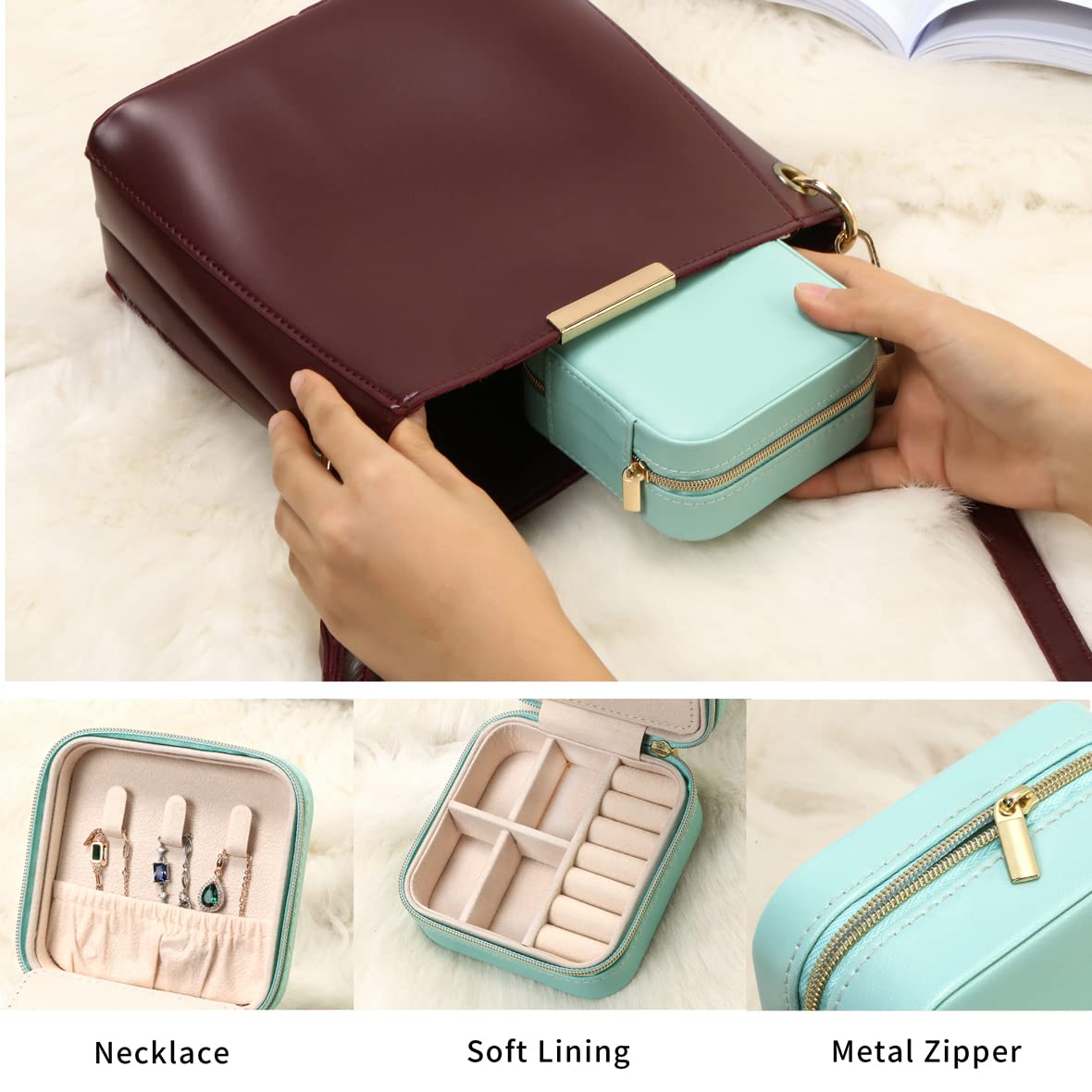 Portable Travel Jewelry Organizer Box with Mirror - Small Jewelry Storage Case for Rings, Earrings & Necklaces - Compact Display Organizer for Women (4-Pack, Black) - Perfect for Travel, Home & Gifts