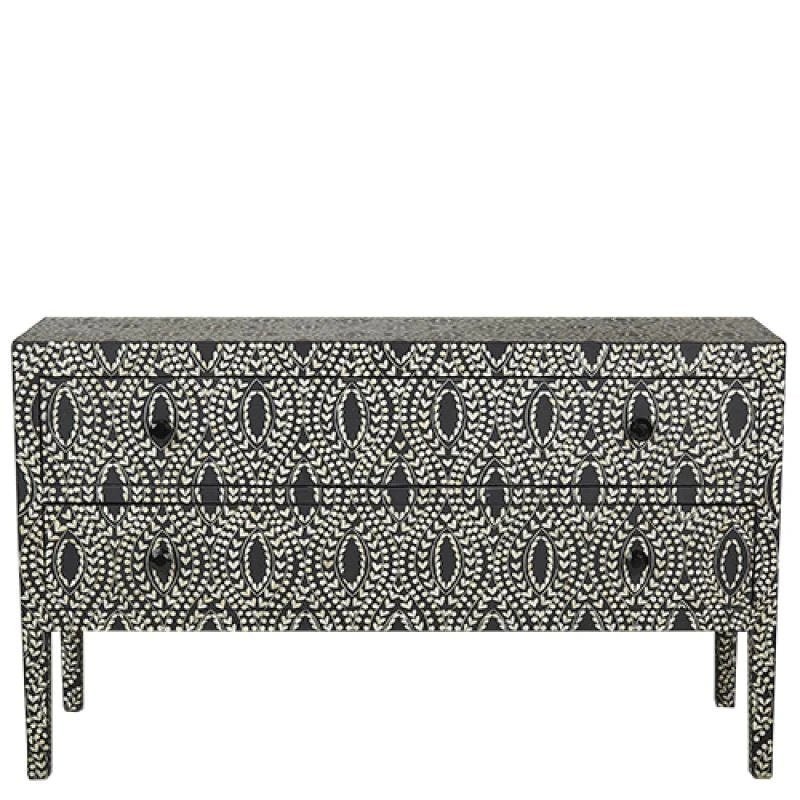 Handmade Bone Inlay Dresser - Classic Black and White Vintage Style Bedroom & Living Room Storage Furniture for Home Decor | Perfect for Bedroom Organization, Living Room Storage & Guest Room Essentials