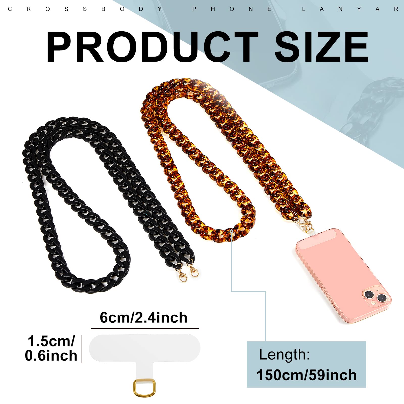 2-Pack Universal Crossbody Phone Lanyard with Chain Charm - 59 Inch Adjustable Phone Strap for iPhone Samsung (Black & Coffee) - Perfect for Sports, Concerts, Travel & Work