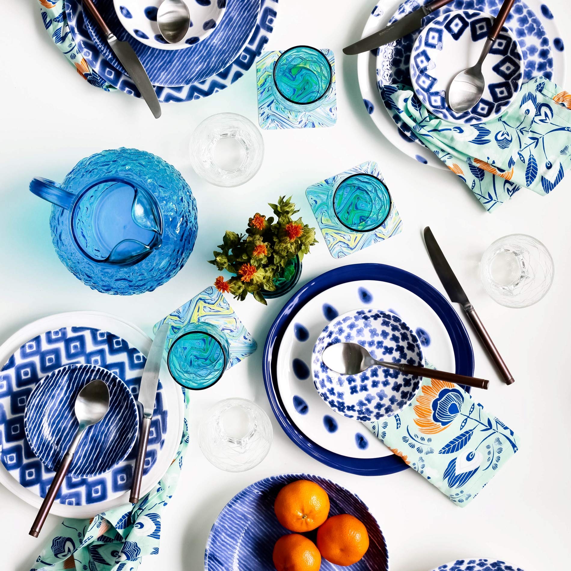 Vietri Viva Santorini Diamond 3-Piece Dinnerware Set - Ceramic Cereal Bowl & Salad/Dinner Plates for Elegant Dining, Wedding Registry & Home Entertaining