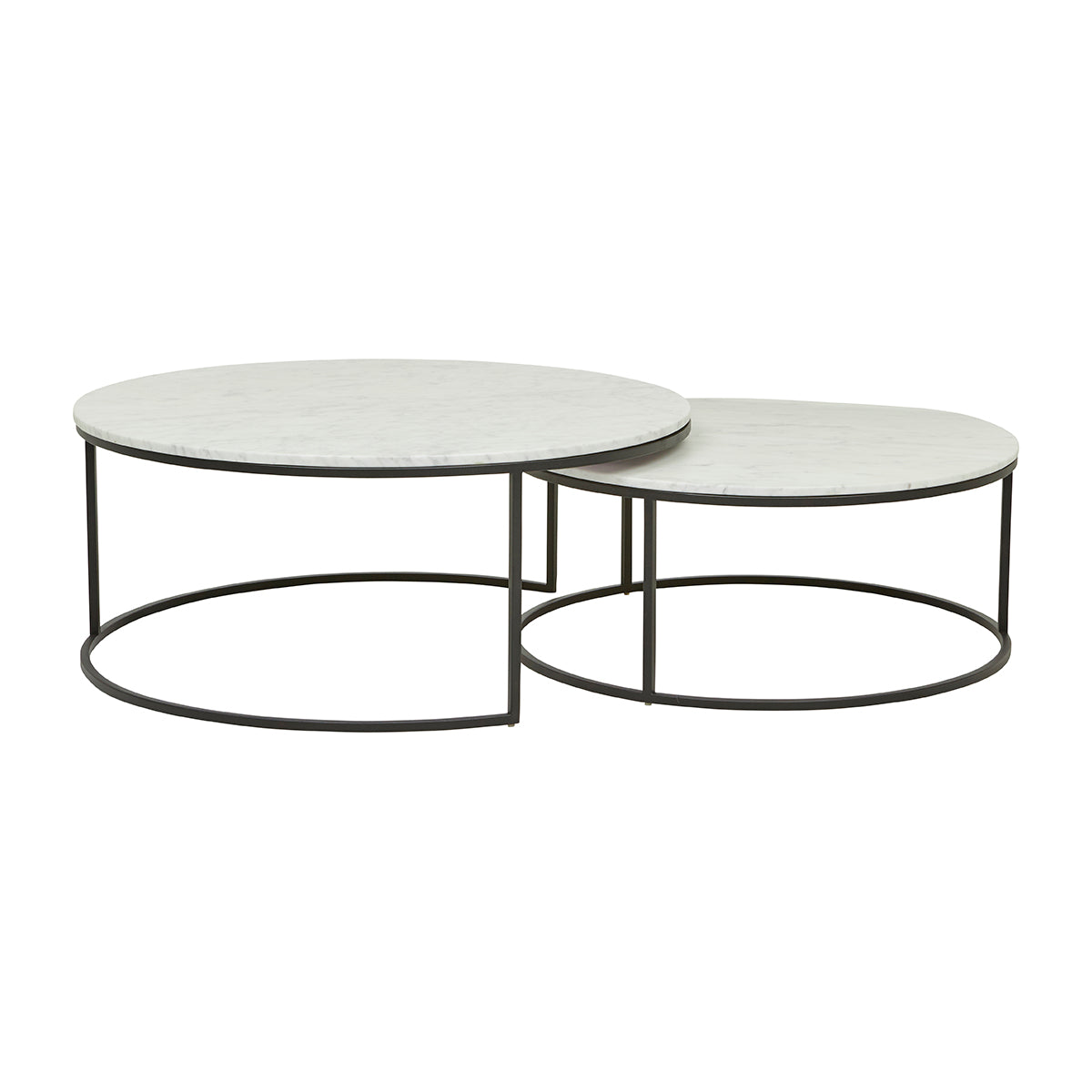 Elle Round Marble Nest Coffee Table - Modern Living Room Centerpiece for Small Spaces, Home Decor Accent Table with Storage Shelf