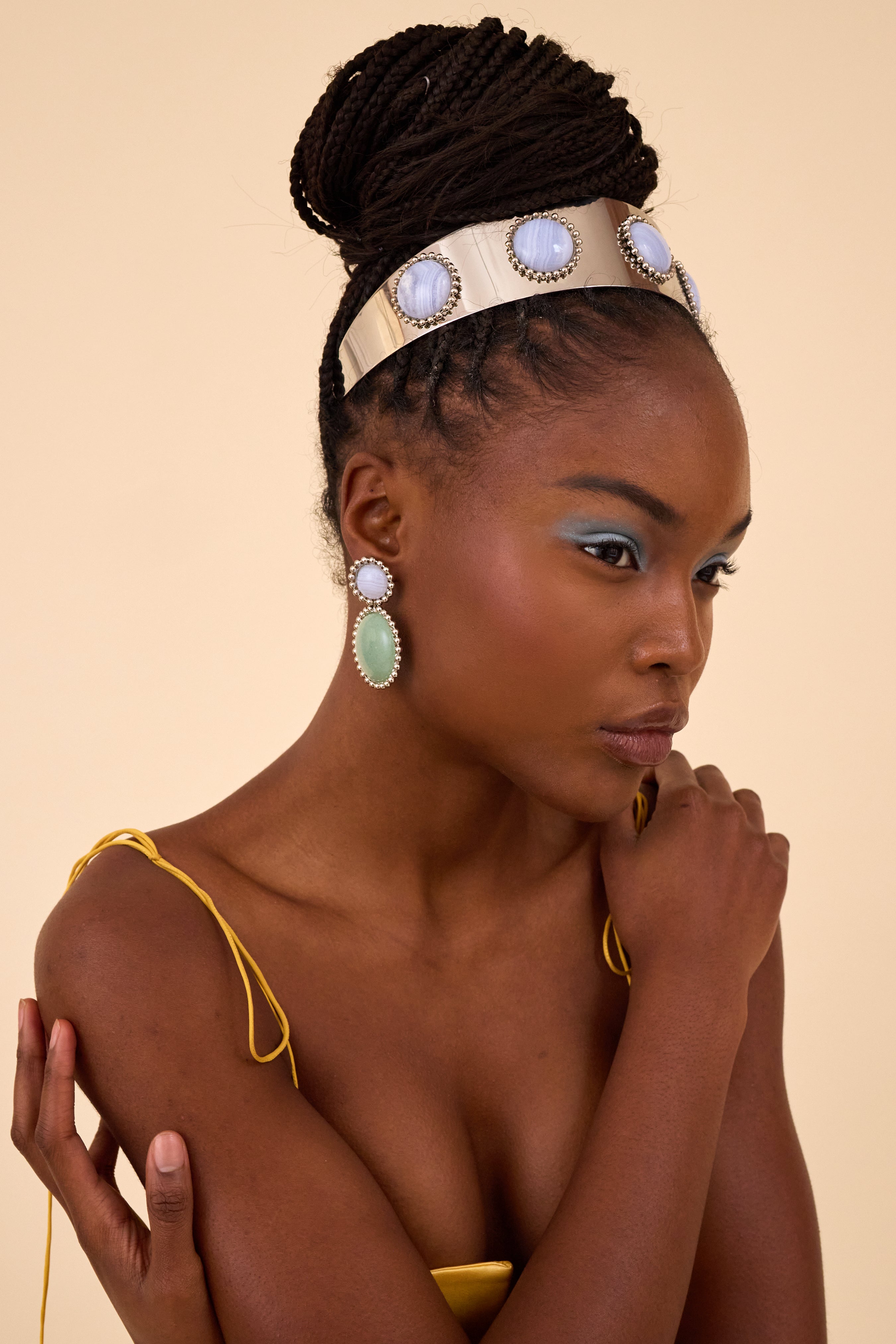 Stylish Liv Ballchain and Stone Wide Headband for Women - Fashionable Hair Accessory for Everyday Wear, Parties, and Special Occasions