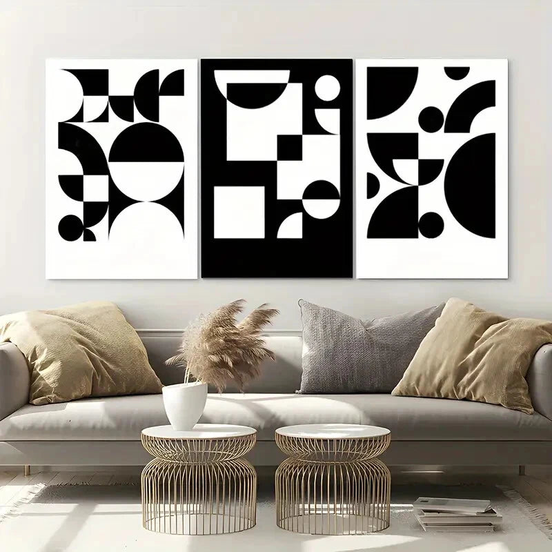 3-Piece Abstract Contemporary Black & White Metal Wall Art - Ready to Hang Modern Home Decor for Living Room, Bedroom & Office