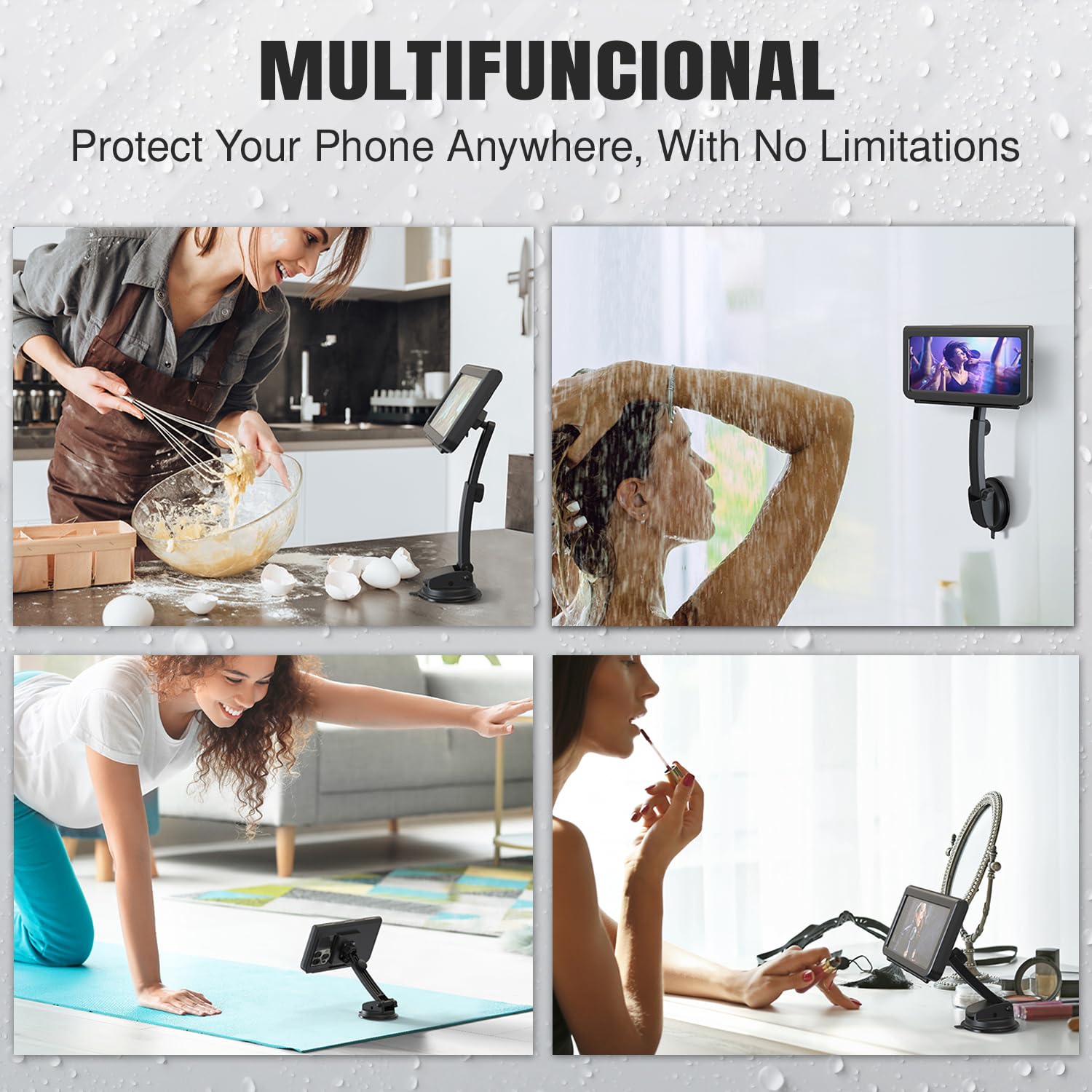 Waterproof Shower Phone Holder - Adjustable, Rotatable, Reusable Suction Cup Stand for iPhone, Samsung & 4-7