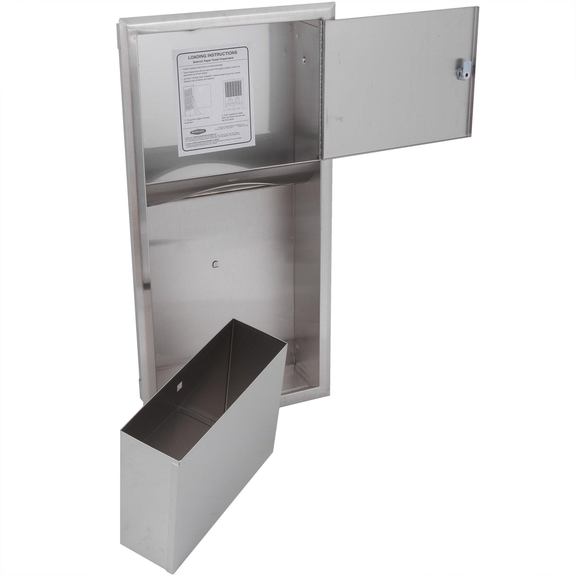 Bobrick B369 ClassicSeries Recessed Paper Towel Dispenser & Waste Receptacle - Satin Finish for Restrooms, Kitchens & Commercial Spaces
