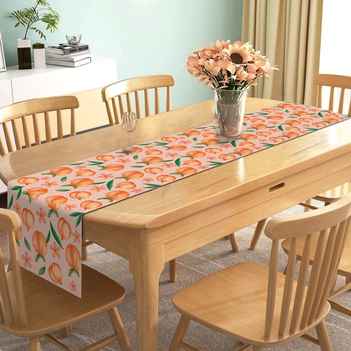 Linen Peach Table Runner for Summer Decorations | Sweet As A Peach Girl Birthday Party | Home Dining Room & Kitchen Table Decor (13