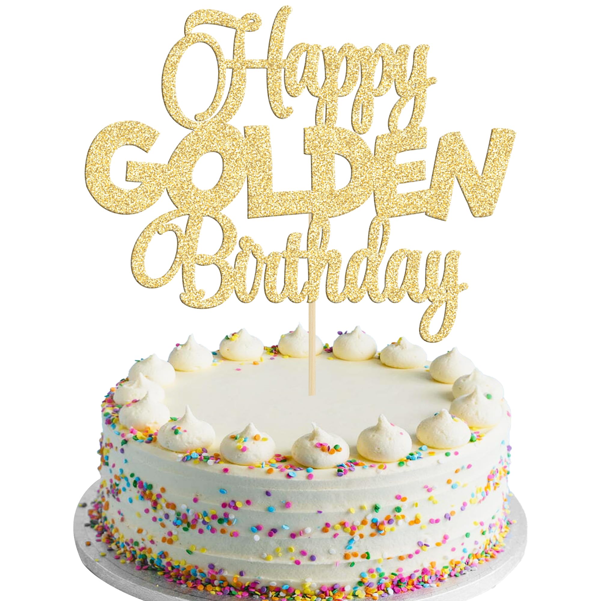 Golden Birthday Cake Topper for 1st, 10th, 15th, 18th, 21st, 25th, 30th, 40th, 50th, 60th, 70th, 80th, 90th & 100th Birthday Celebrations - Elegant Party Decorations for Milestone Birthdays, Anniversaries & Special Occasions
