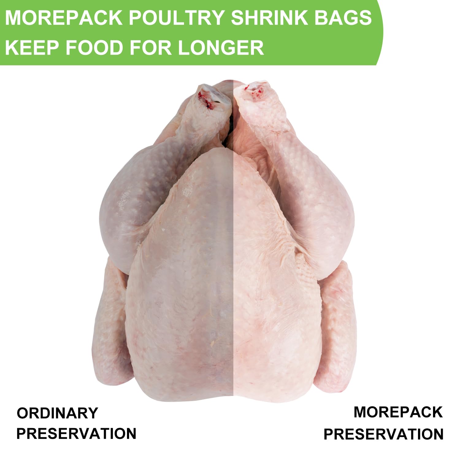 Morepack 100 Pcs 13x18 Inch Heat Shrink Freezer Bags for Chicken, Turkey & Poultry - Heavy Duty Vacuum Seal Food Storage Bags for Meat Preservation & Freezing