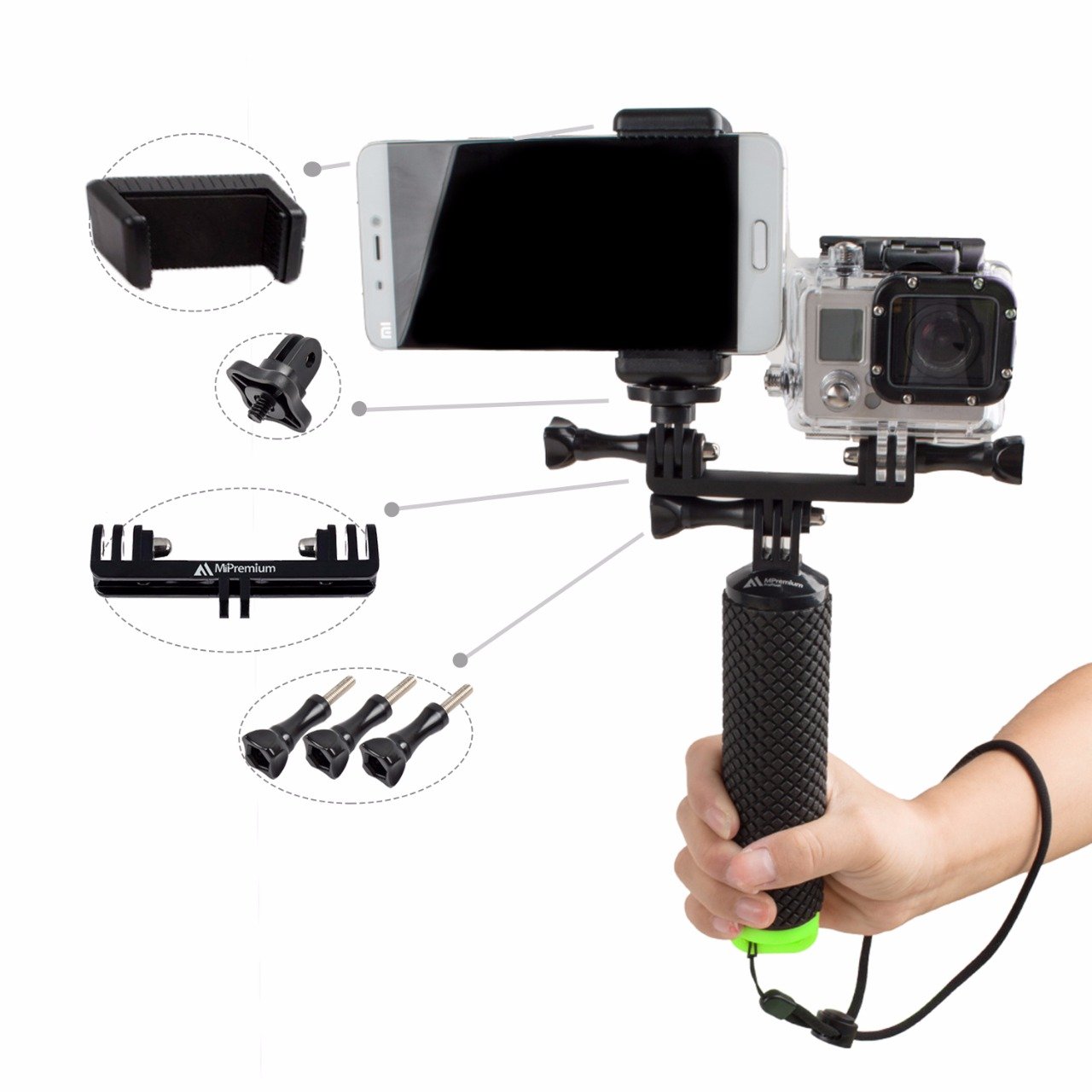 Universal Tripod Mount Adapter Kit with Thumbscrews & Phone Clip - Compatible with GoPro Hero 12/11/10/9/8/7/6/5/4/3/3+/2/1/Session (Black & Silver) - Perfect for Vlogging, Travel, and Outdoor Action Camera Accessories