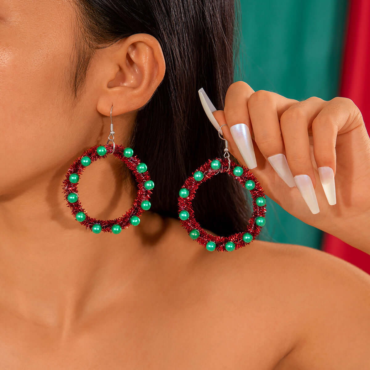Festive Christmas Jingle Bell Tinsel Hoop Earrings for Women | Holiday Party Jewelry Gift | ER728 | Perfect for Xmas Celebrations, Office Parties & New Year Events
