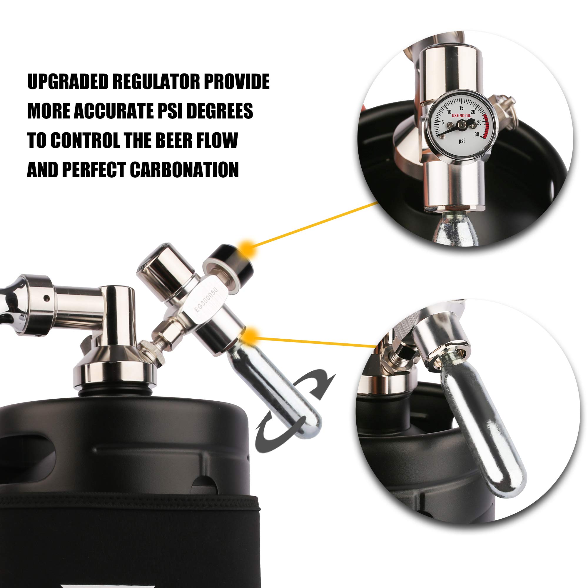 TMCRAFT 64oz Stainless Steel Pressurized Growler Tap System with Cooler Jacket - Portable Mini Keg Dispenser for Homebrew, Craft Beer & Draft - Keeps Beverages Fresh & Carbonated - Perfect for Parties, Camping & Home Bars (Matte Black)