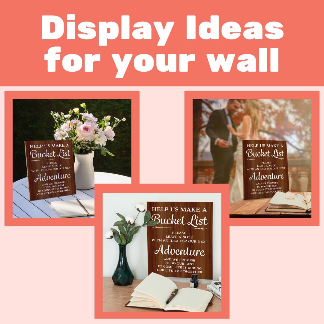 JennyGems Bucket List Wedding Sign - Rustic Adventure Themed Guest Book Alternative for Wedding Reception Decor - Handmade in USA - Perfect for Bride & Groom Table Centerpiece, Guest Interaction & Rustic Wedding Decorations