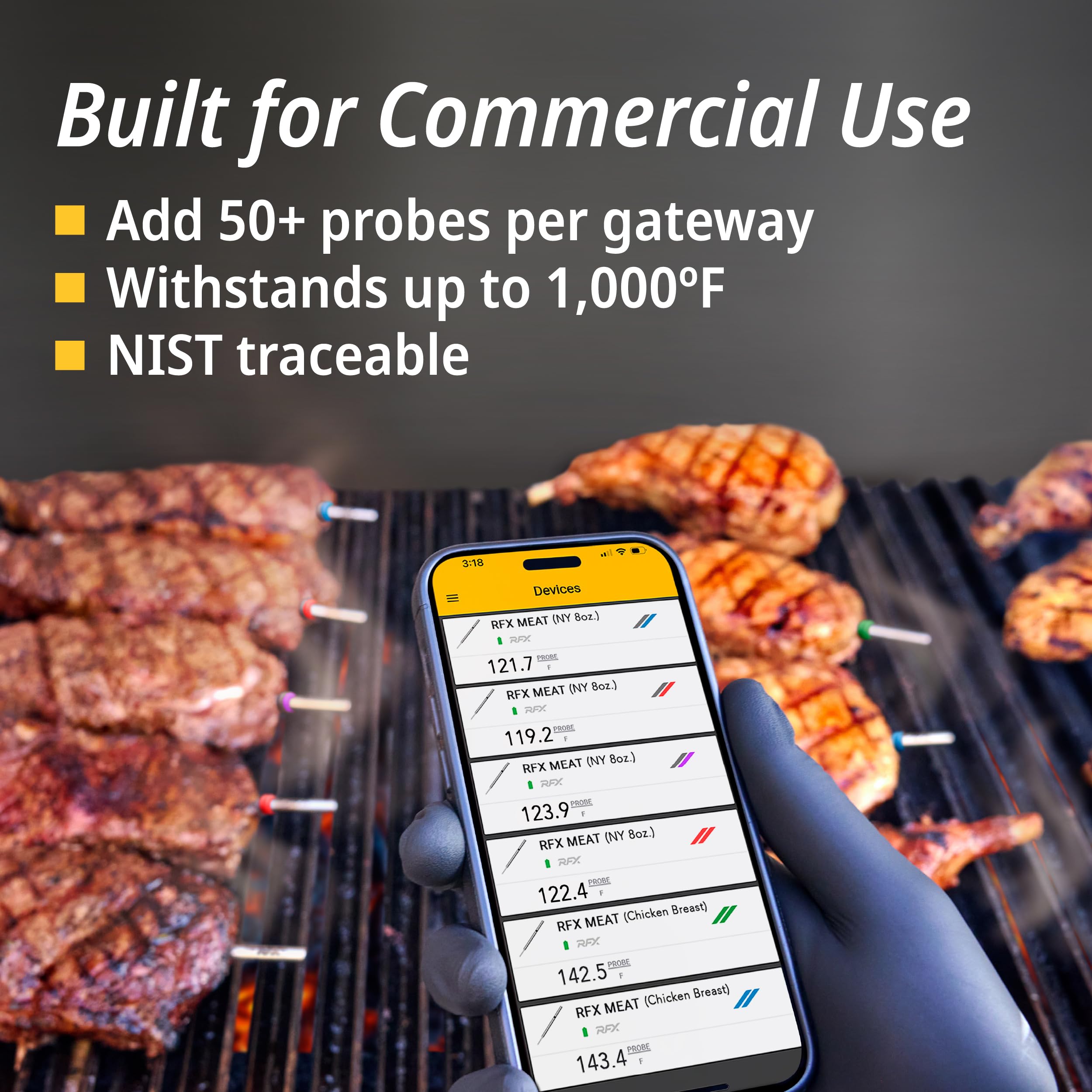 RFX Wireless Meat Thermometer - 1-Probe Digital Cooking Thermometer for Grilling, Smoking & BBQ | Long Range Bluetooth Smart Food Thermometer for Indoor & Outdoor Use