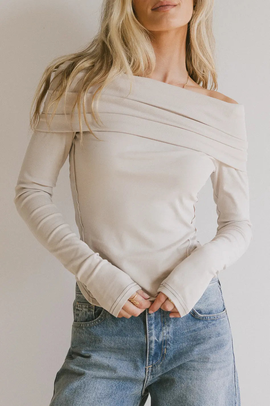 Jessica Bardot Women's Elegant Bone-Colored Blouse - Perfect for Office Wear, Casual Outfits & Special Occasions