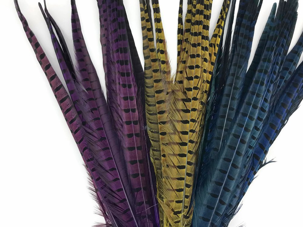 50 Pieces Natural Long Ringneck Pheasant Tail Feathers - Yellow Dyed Bulk Wholesale (18-22