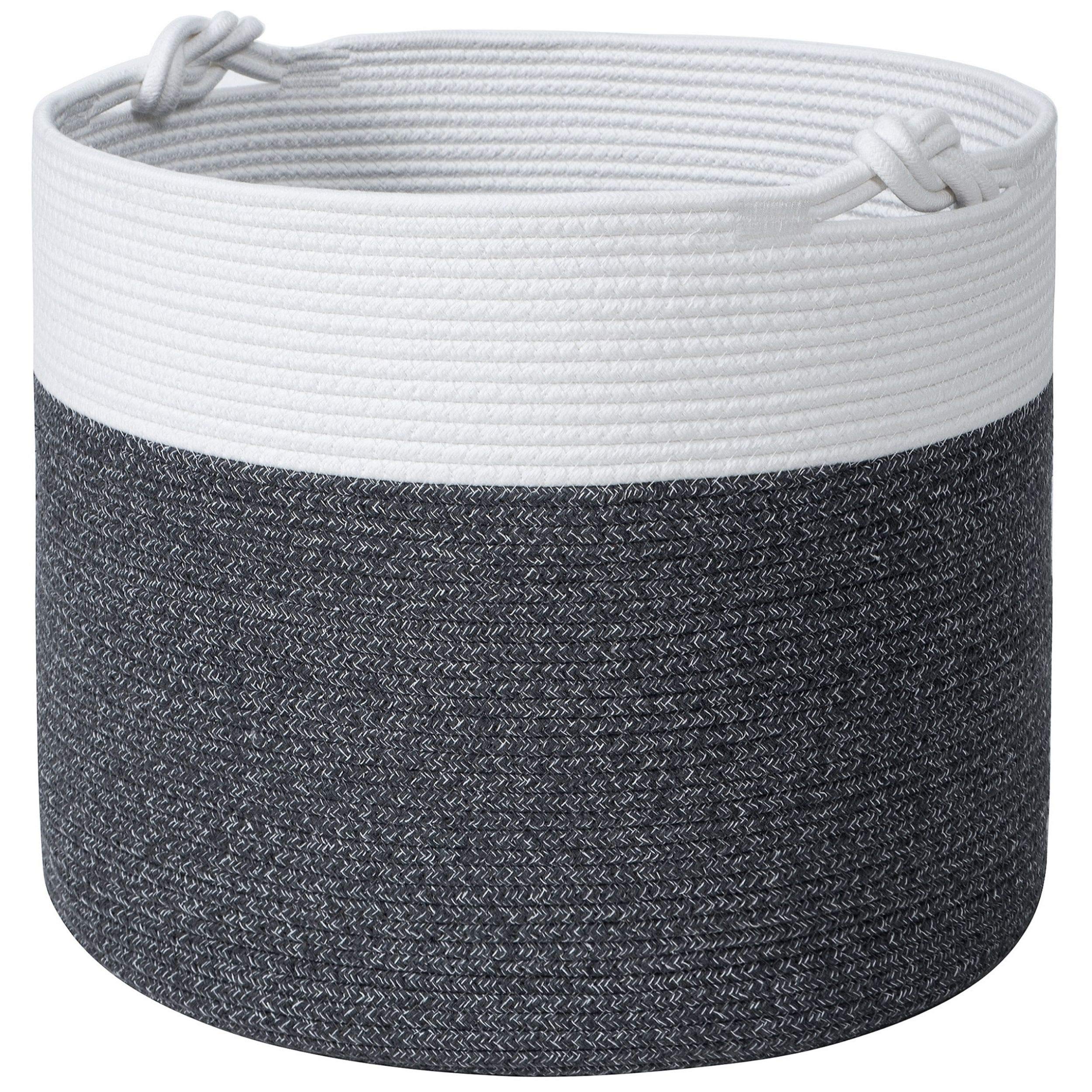 MINTWOOD 15 x 14.2 Inch Woven Cotton Rope Storage Basket - Multi-Purpose Organizer for Toys, Laundry, Nursery, Blankets & Pet Supplies (Moonlight Grey) | Perfect for Home Decor, Baby Room & Closet Organization